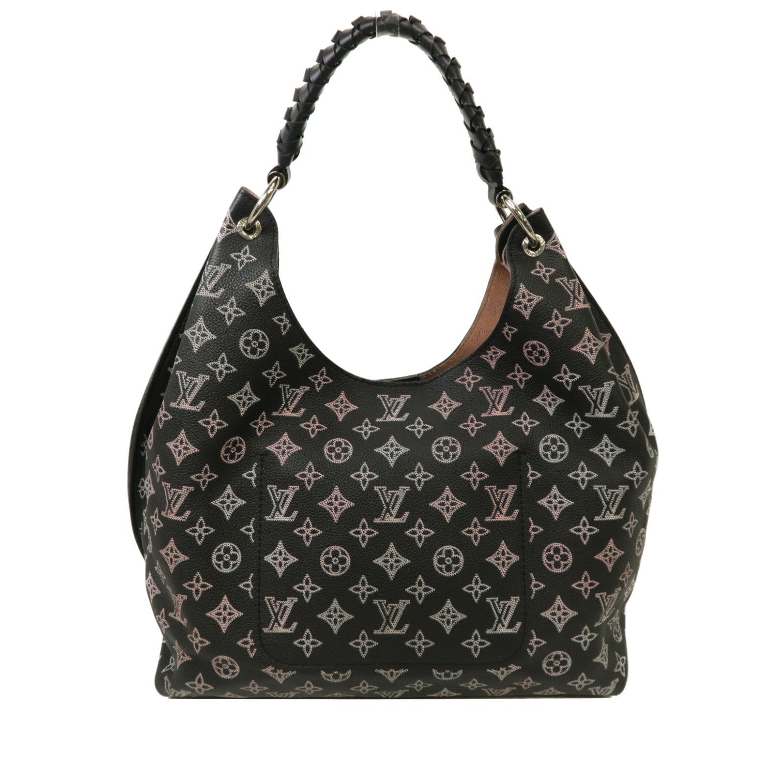 LOUIS VUITTON Monogram Mahina Carmel Hobo Bag銀扣肩背袋黑色