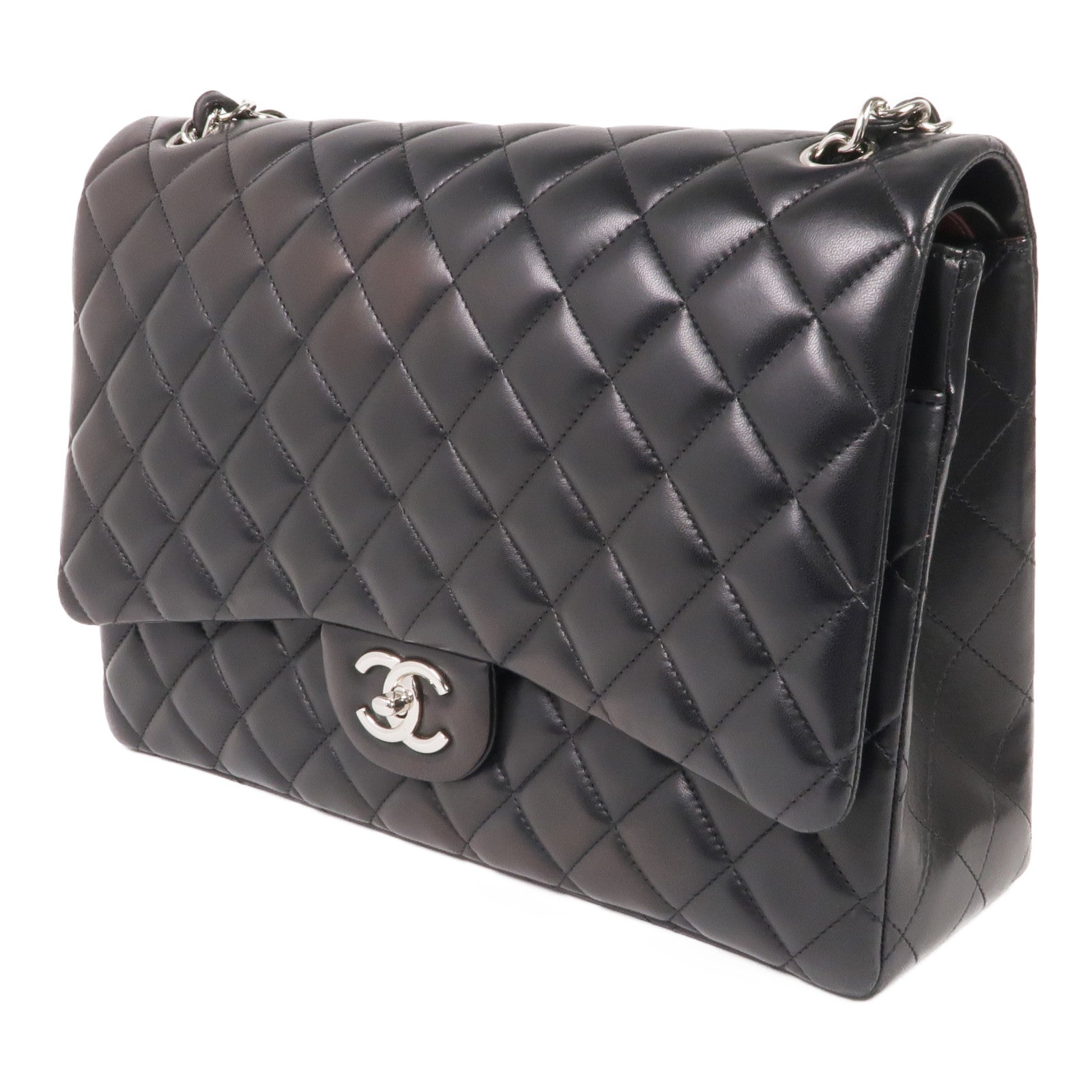 CHANEL 羊皮皮革Maxi Classic銀扣鏈帶肩背袋