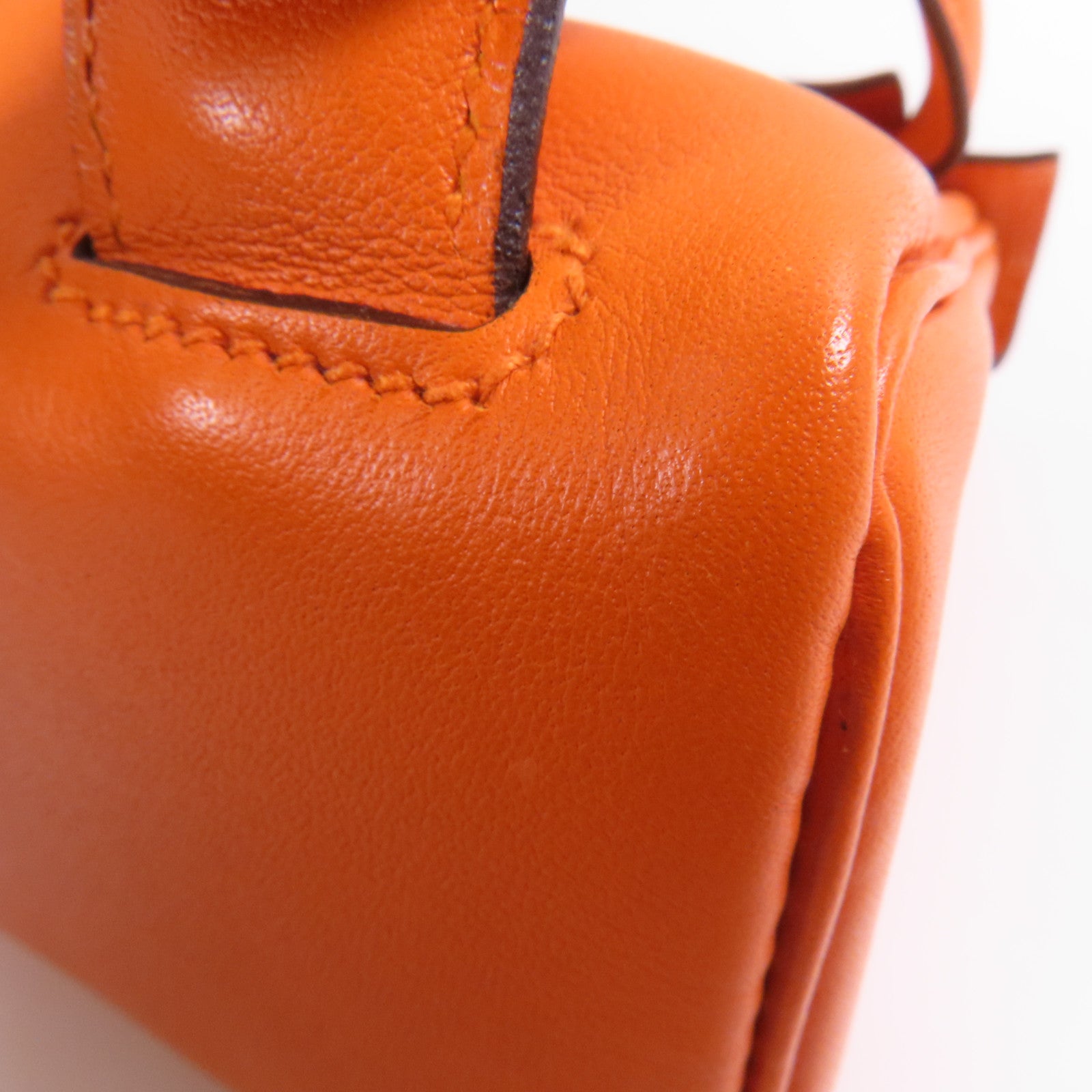HERMES Swift皮革Kelly Doll銀扣手挽袋Orange