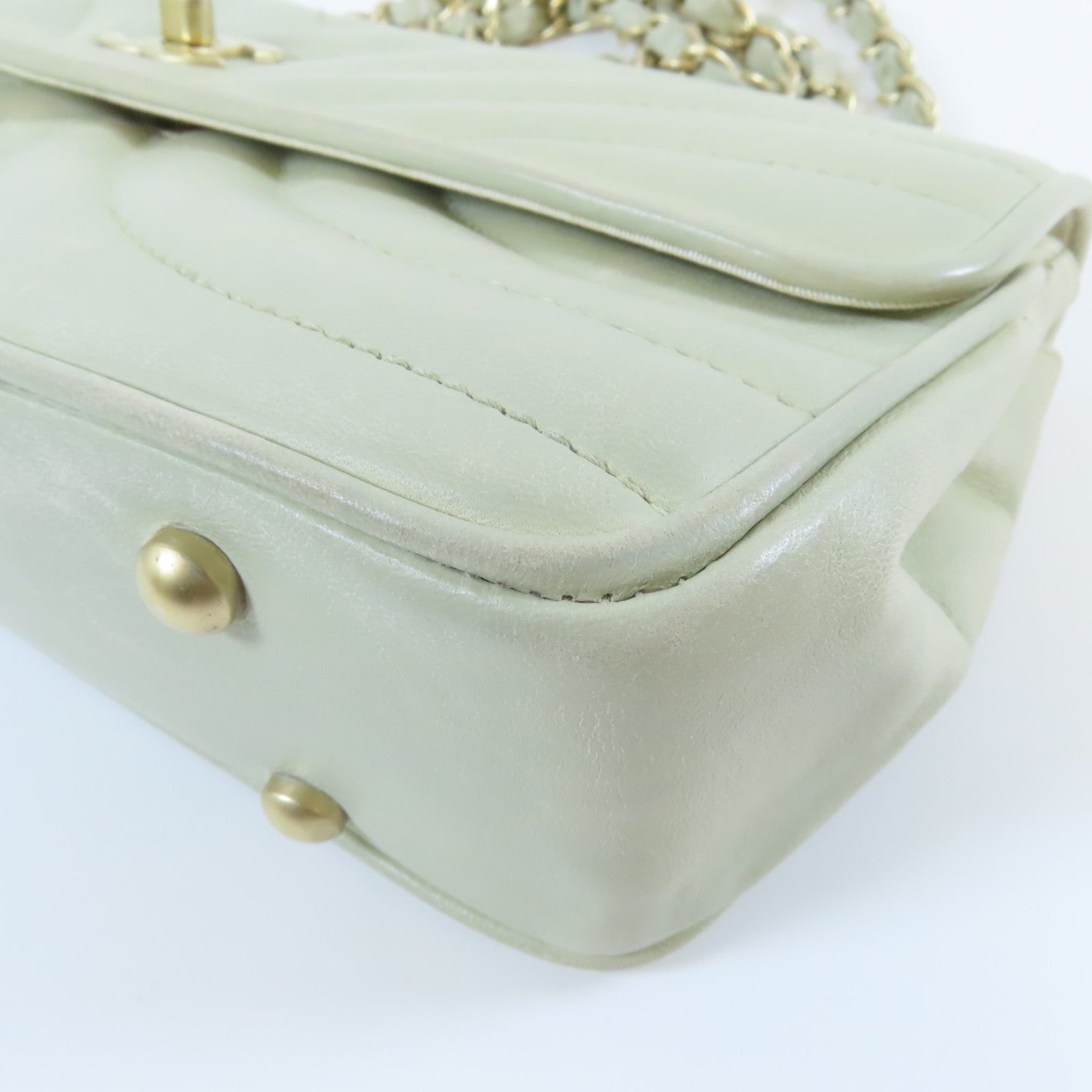 CHANEL **【激減優惠】牛皮皮革Chain Shoulder Bag金扣鏈帶肩背袋淺綠色