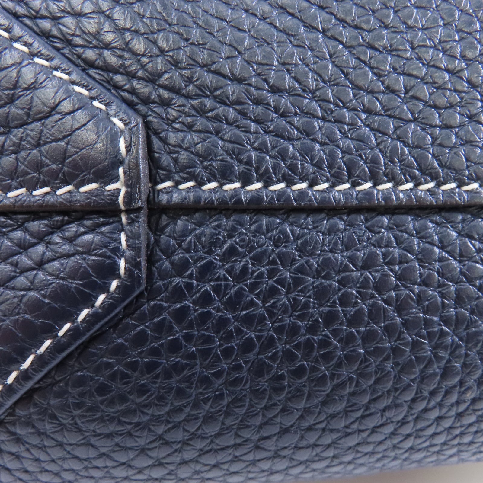 HERMES Clemence皮革Double Sans手挽袋Blue Nyui/Rose Azalee深藍色/粉紅色