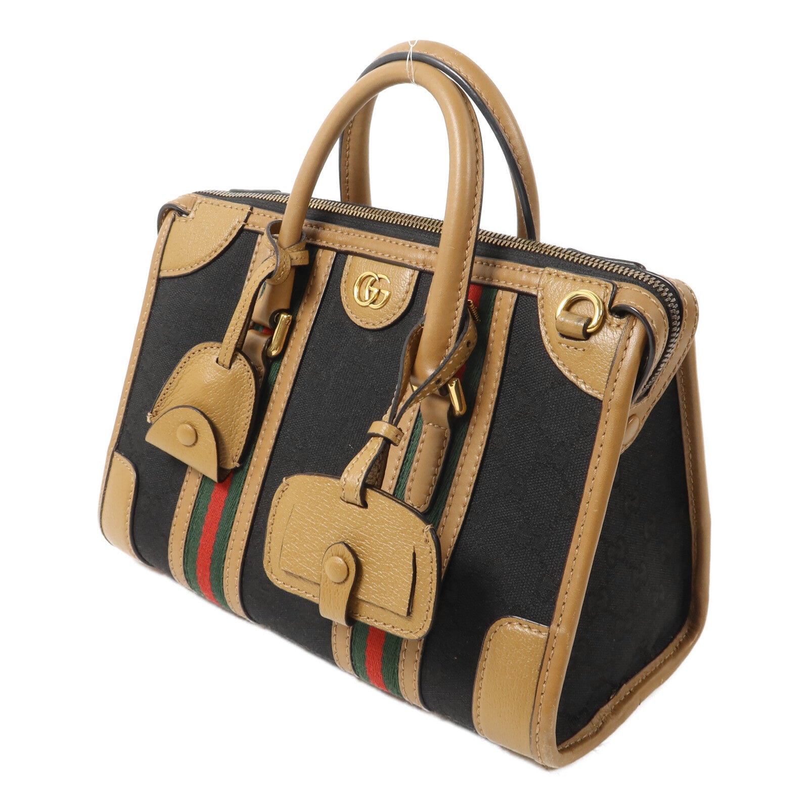 GUCCI 帆布/牛皮皮革Bauletto Medium Top手挽肩背兩用袋