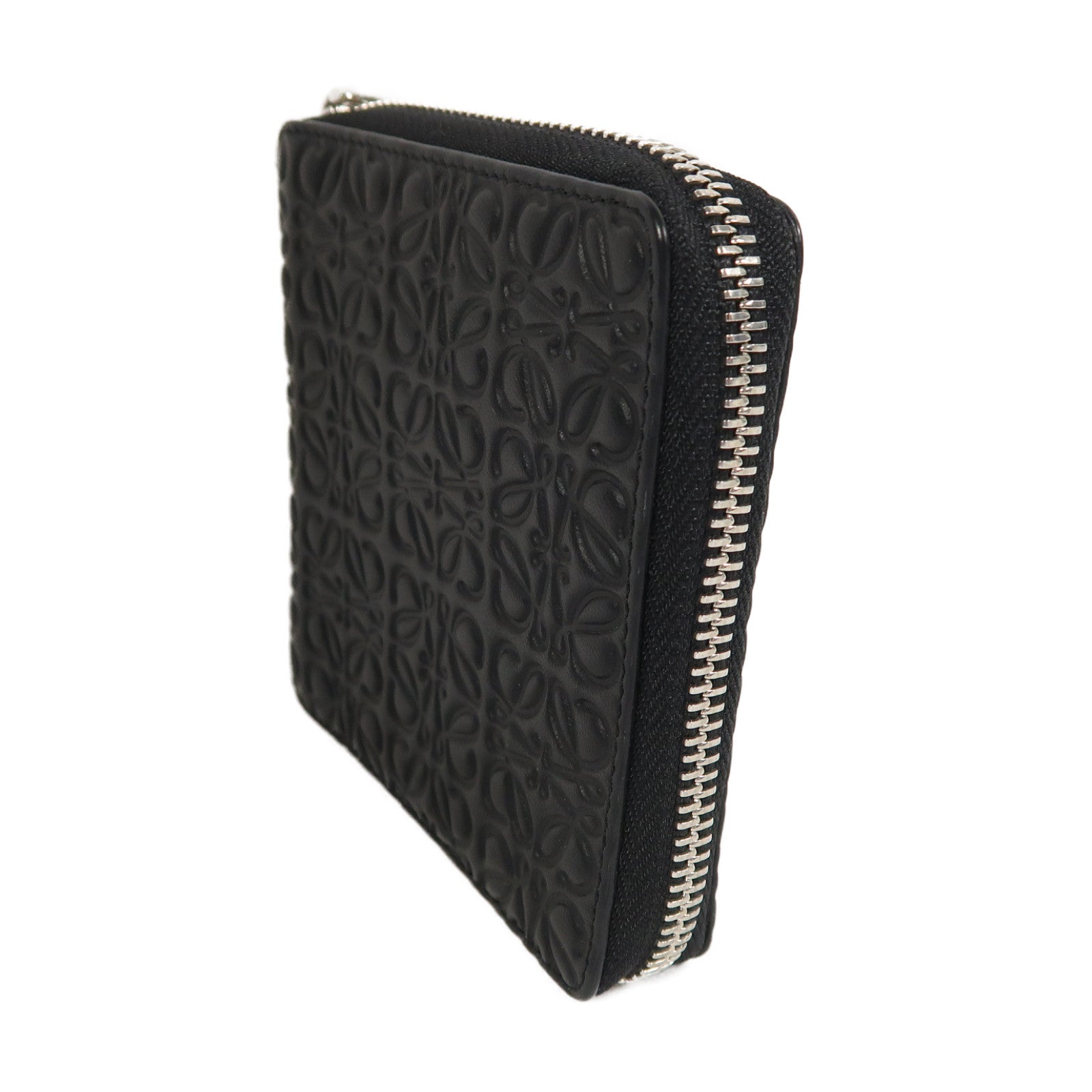 LOEWE 牛皮皮革Zipper Wallet銀扣錢包黑色