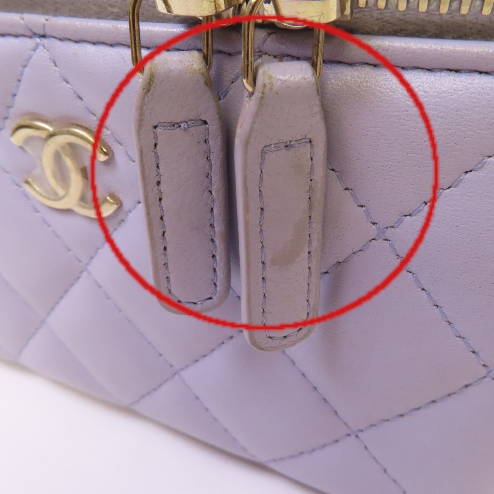 CHANEL 菱格羊皮皮革Vanity Case Shoulder Bag金扣鏈帶手挽肩背兩用袋紫色