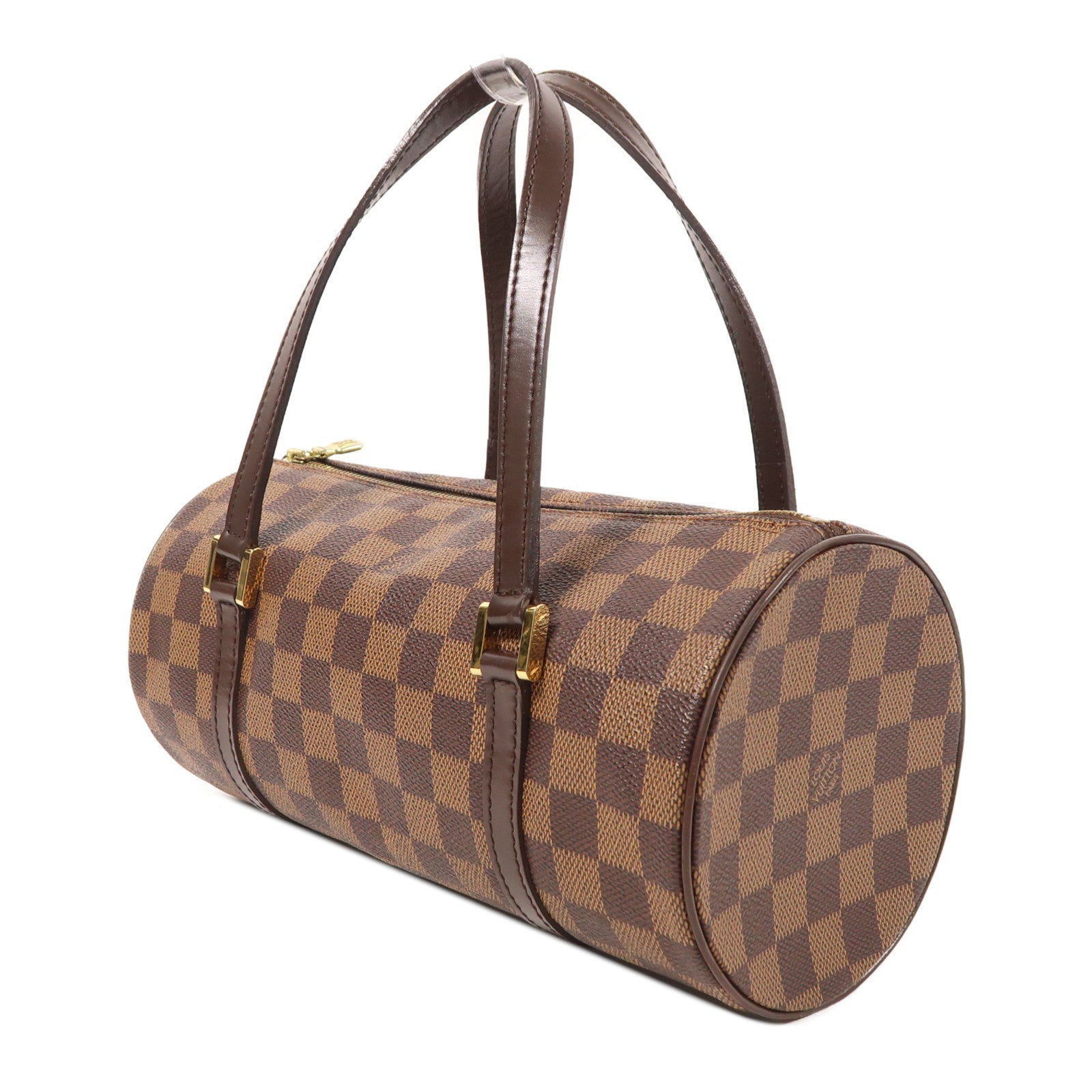 LOUIS VUITTON Damier Papillon PM金扣手挽袋棕色