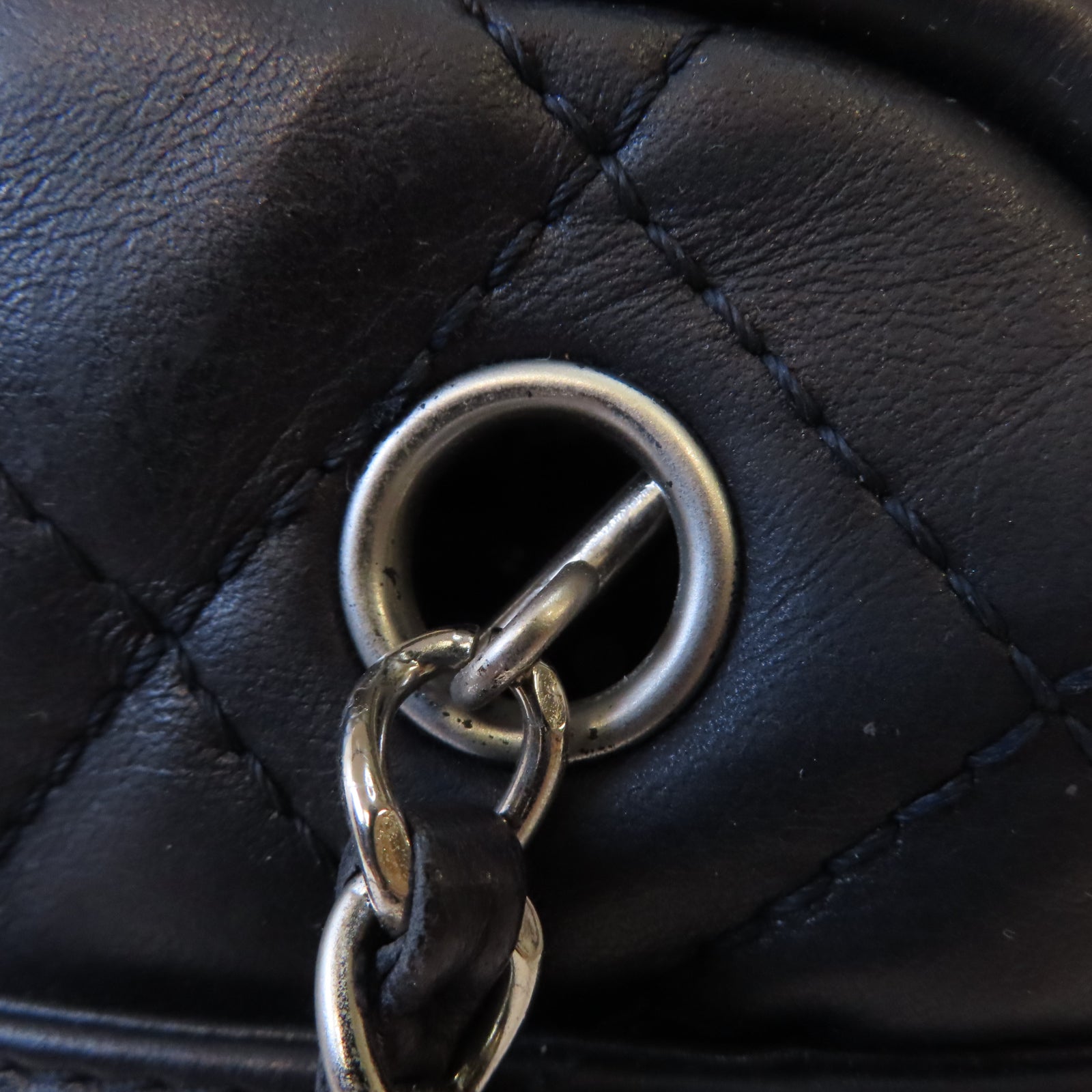 CHANEL 菱格牛皮皮革Shoulder Bag銀扣肩背袋深藍色