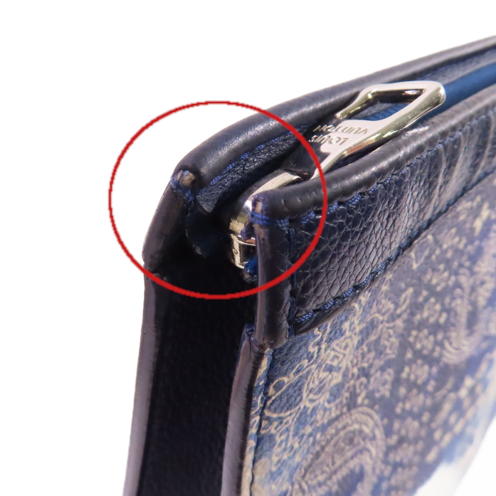 LOUIS VUITTON Monogram-on-bandana Pochette Voyage MM Pouch銀扣手拿包藍色