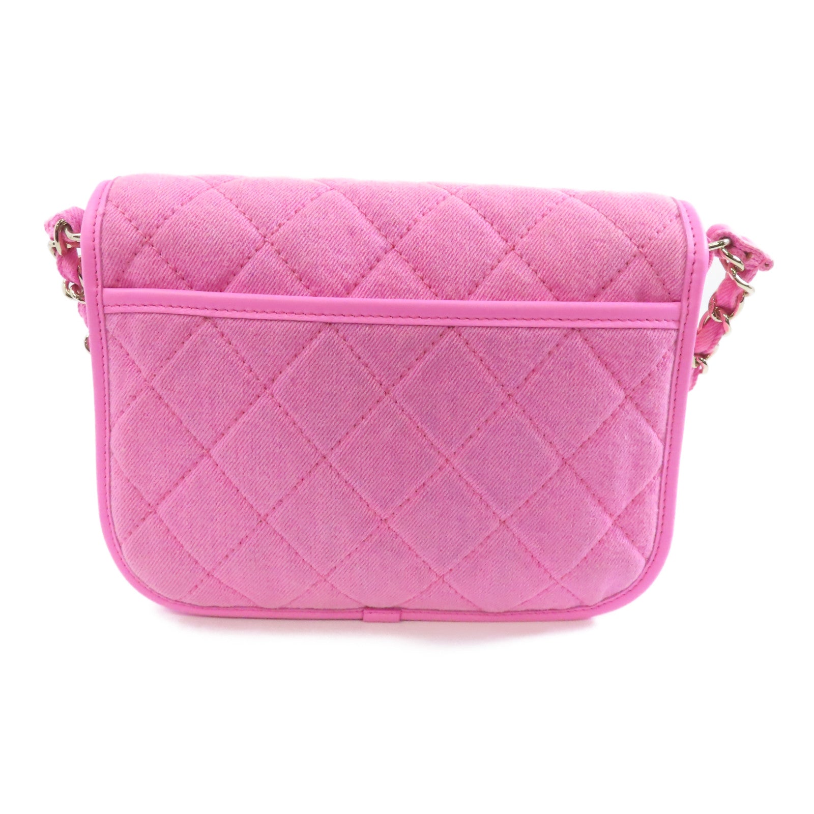 CHANEL 帆布Chain Shoulder Bag金扣鏈帶肩背袋粉紅色