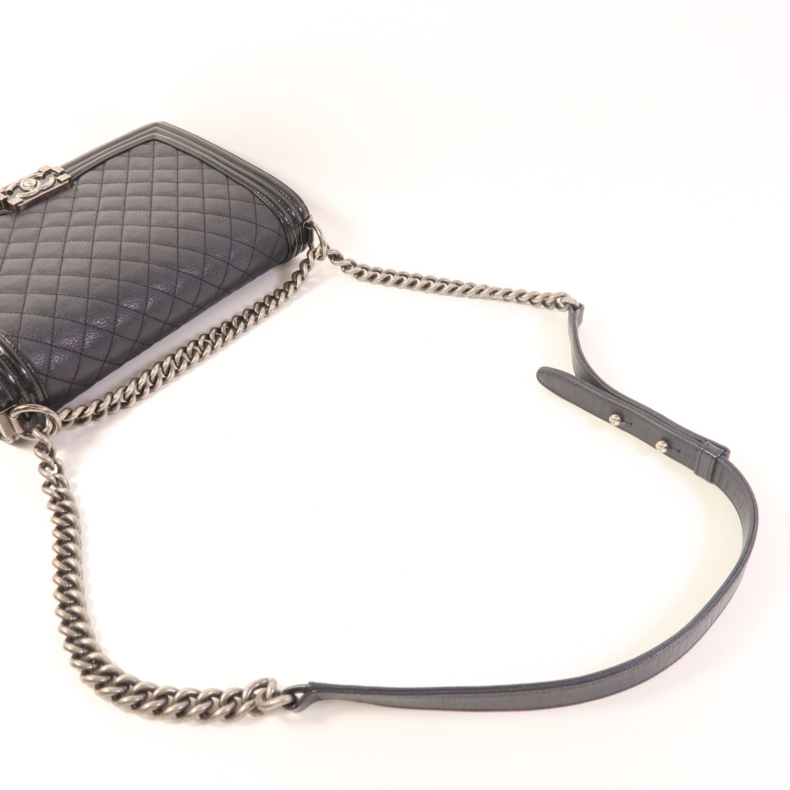 CHANEL CC Boy 28 Chain Shoulder Bag Calfskin Leather Black