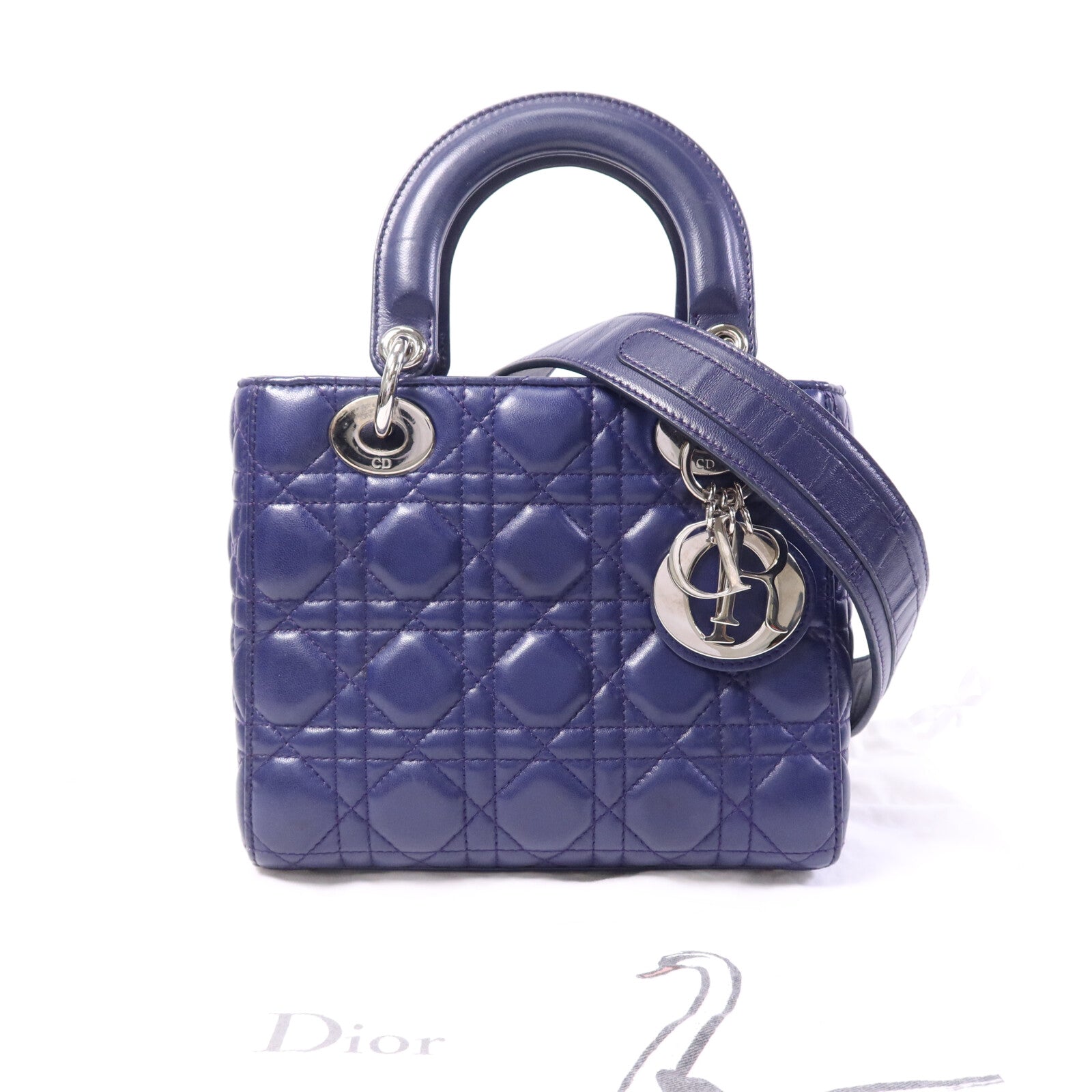 Dior 羊皮皮革Lady Dior Small銀扣手挽肩背兩用袋