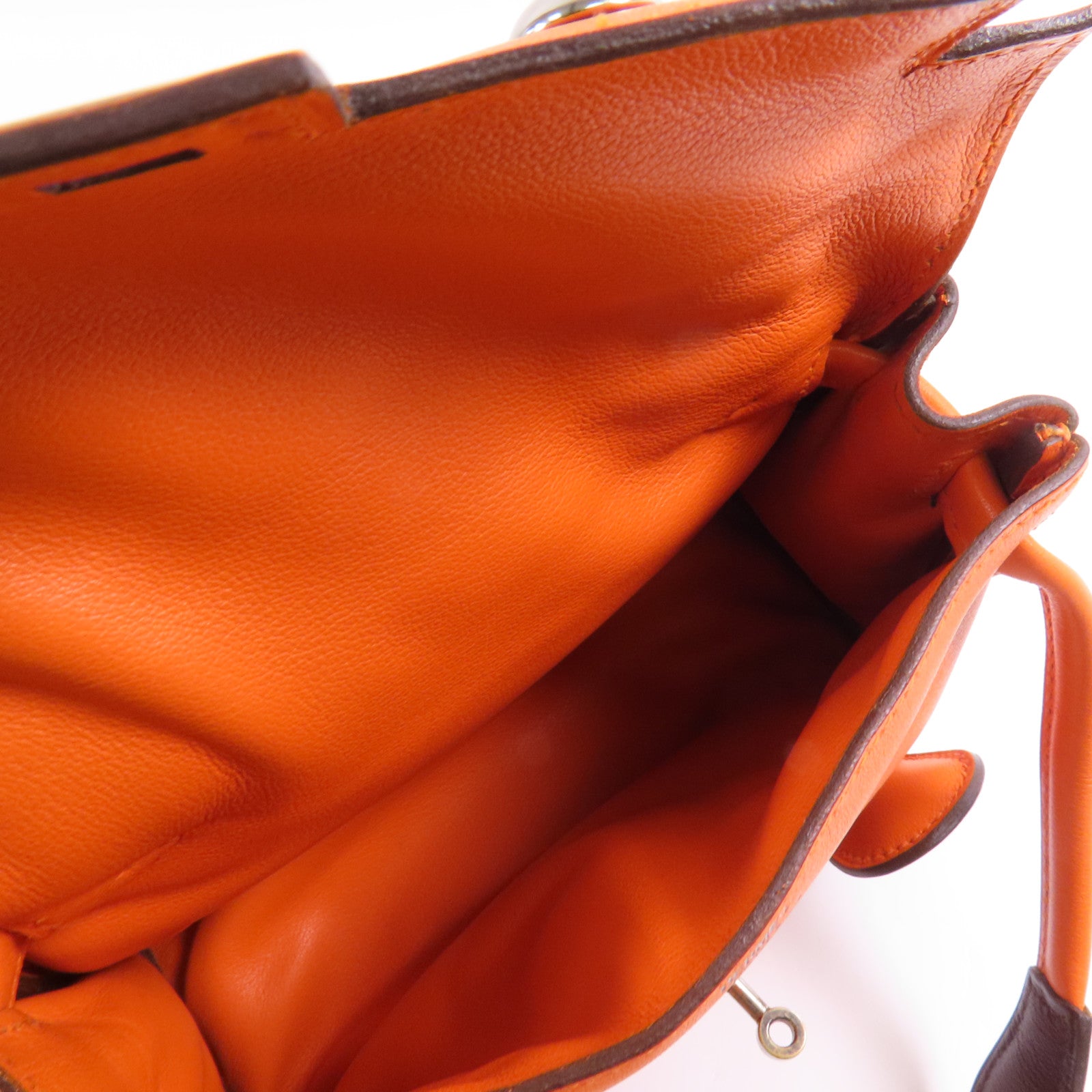 HERMES Swift皮革Kelly Doll銀扣手挽袋Orange