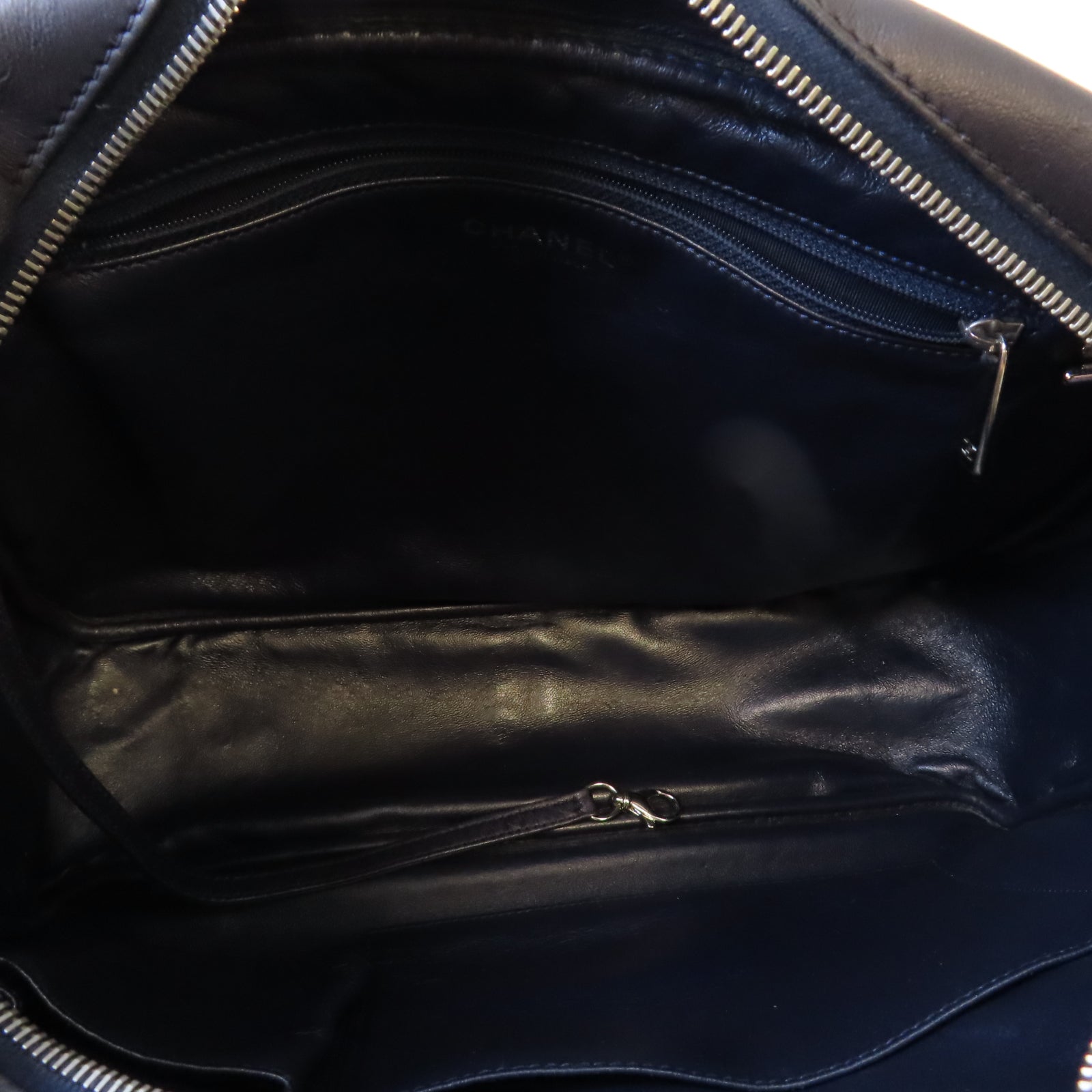 CHANEL 菱格牛皮皮革Shoulder Bag銀扣肩背袋深藍色