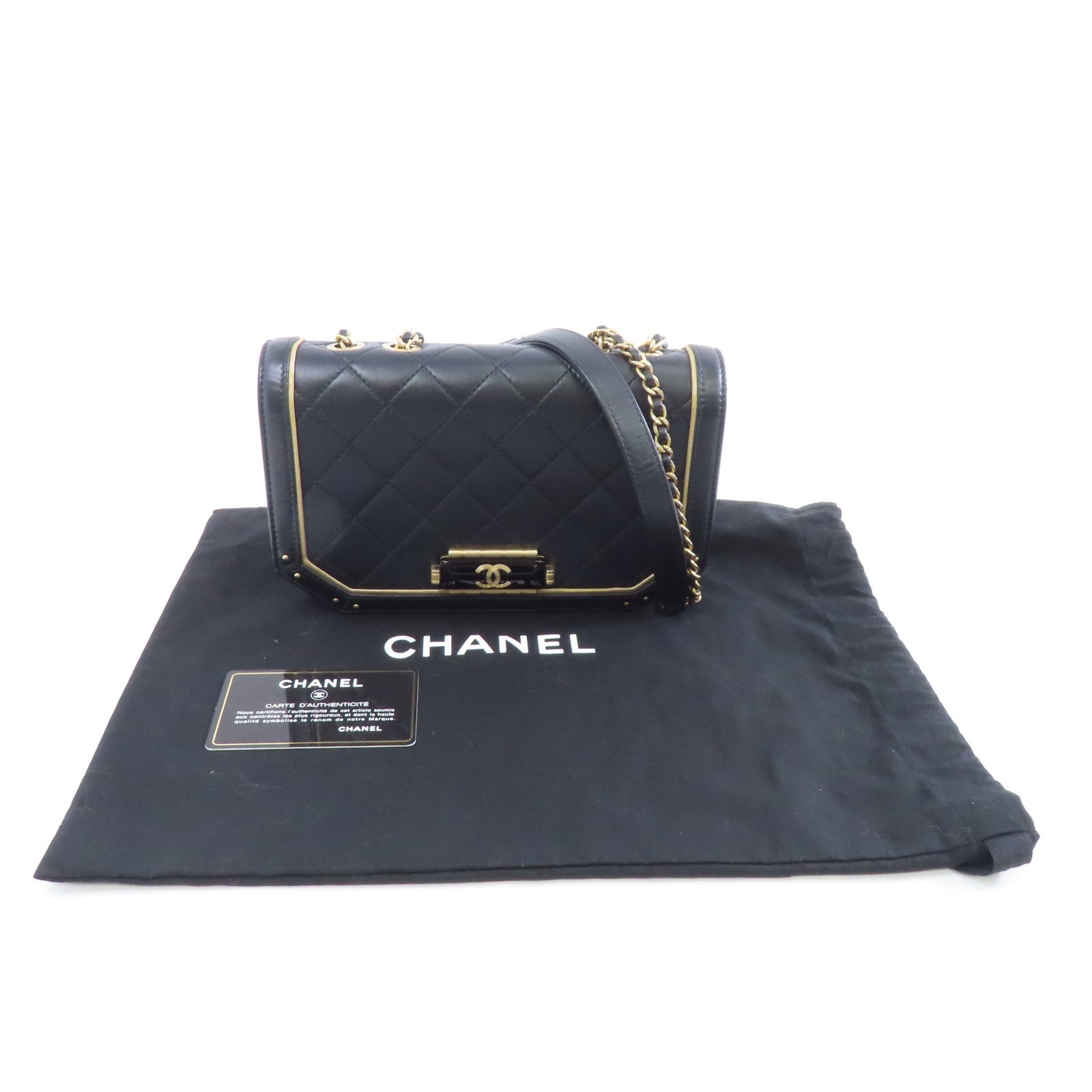 CHANEL 【激減優惠】菱格羊皮皮革Chain Shoulder Bag金扣鏈帶肩背袋黑色