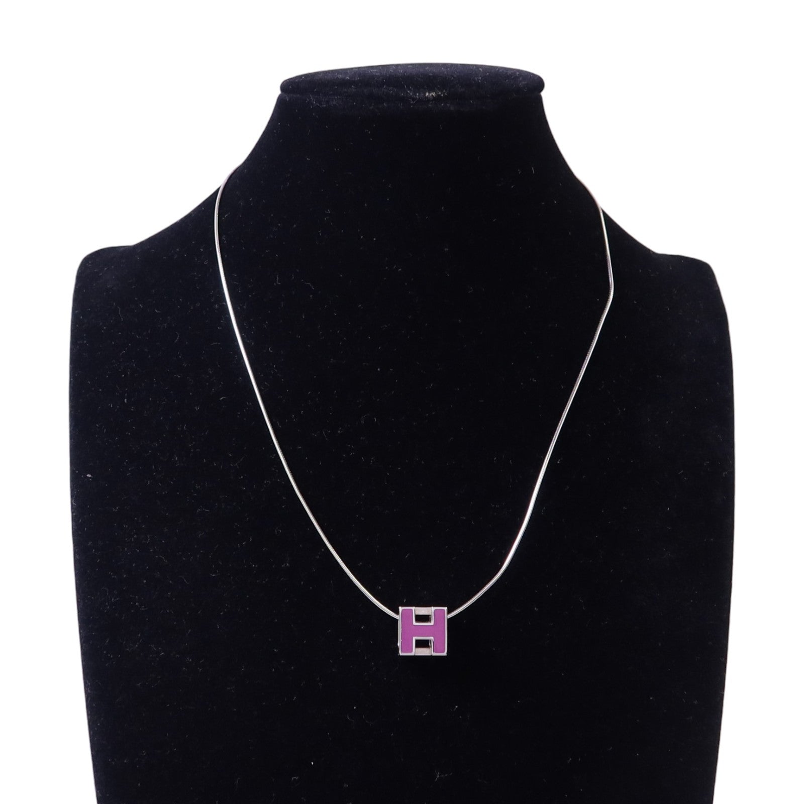 HERMES 金屬/琺瑯H Cube Necklace銀扣項鏈