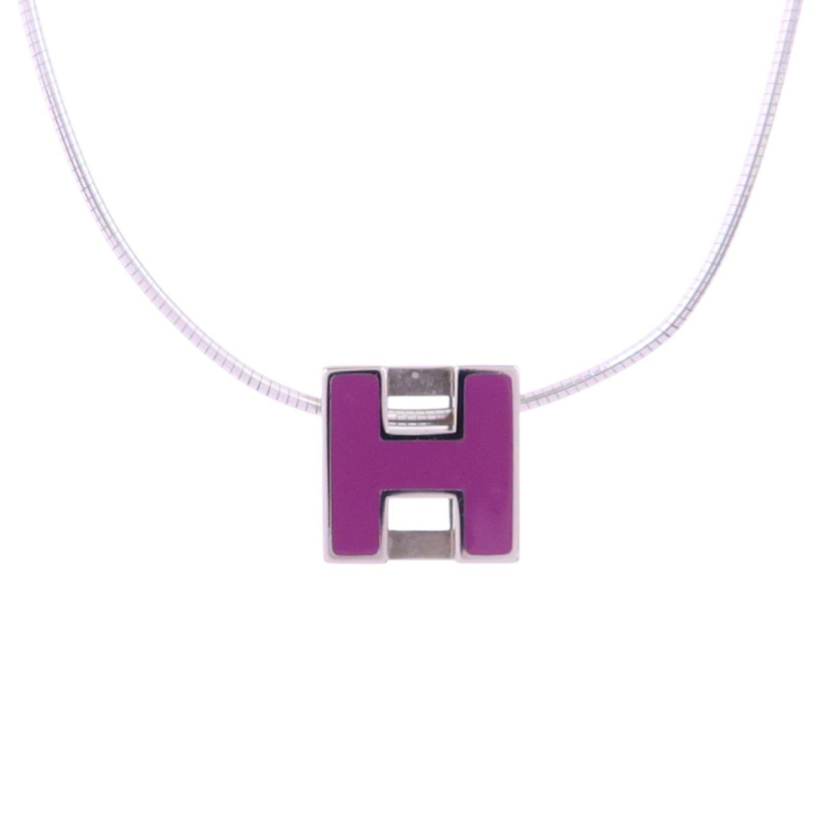 HERMES 金屬/琺瑯H Cube Necklace銀扣項鏈