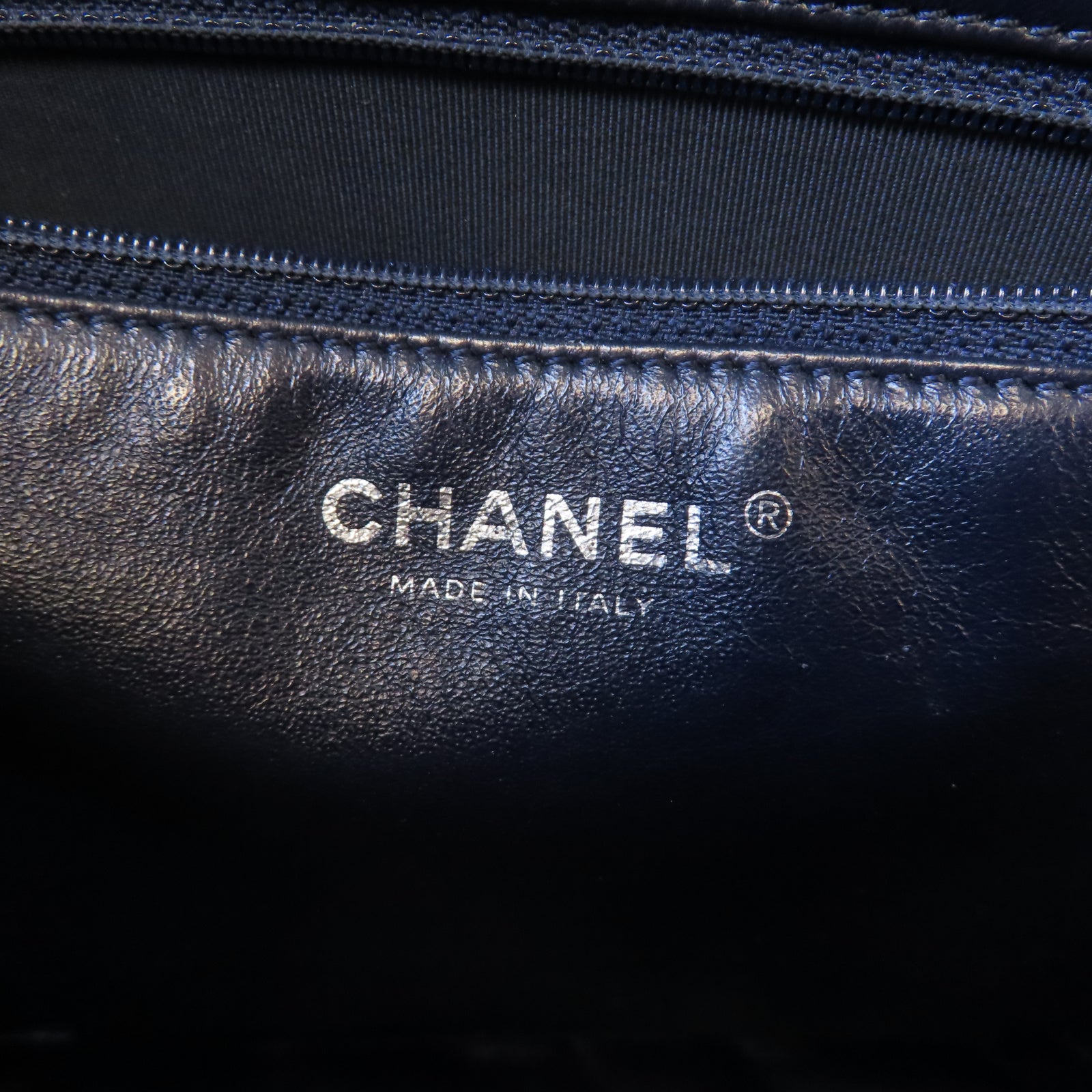CHANEL 菱格牛皮皮革Shoulder Bag銀扣肩背袋深藍色