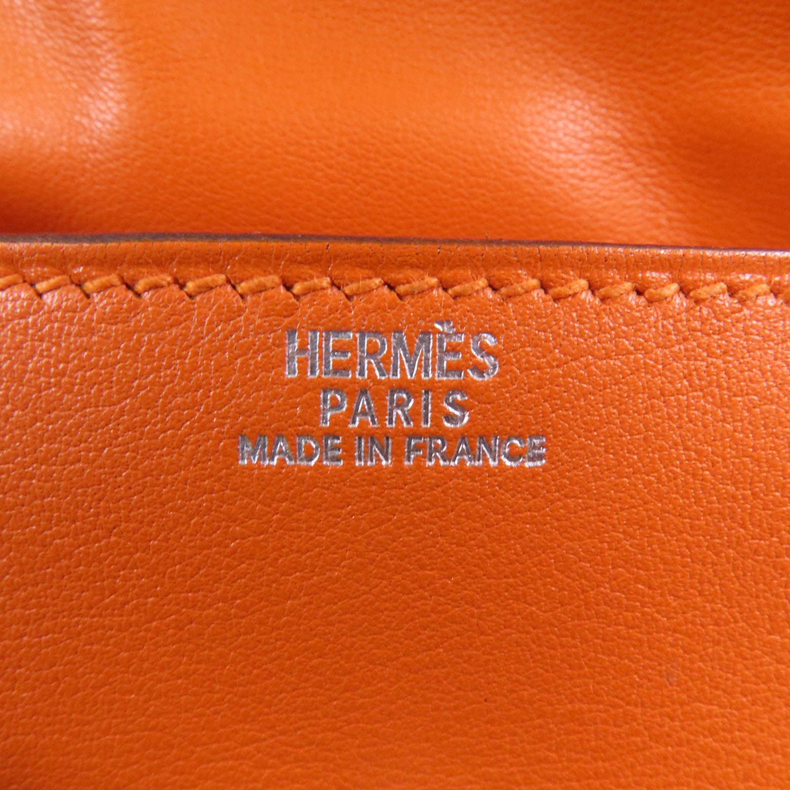 HERMES Swift皮革Kelly Doll銀扣手挽袋Orange