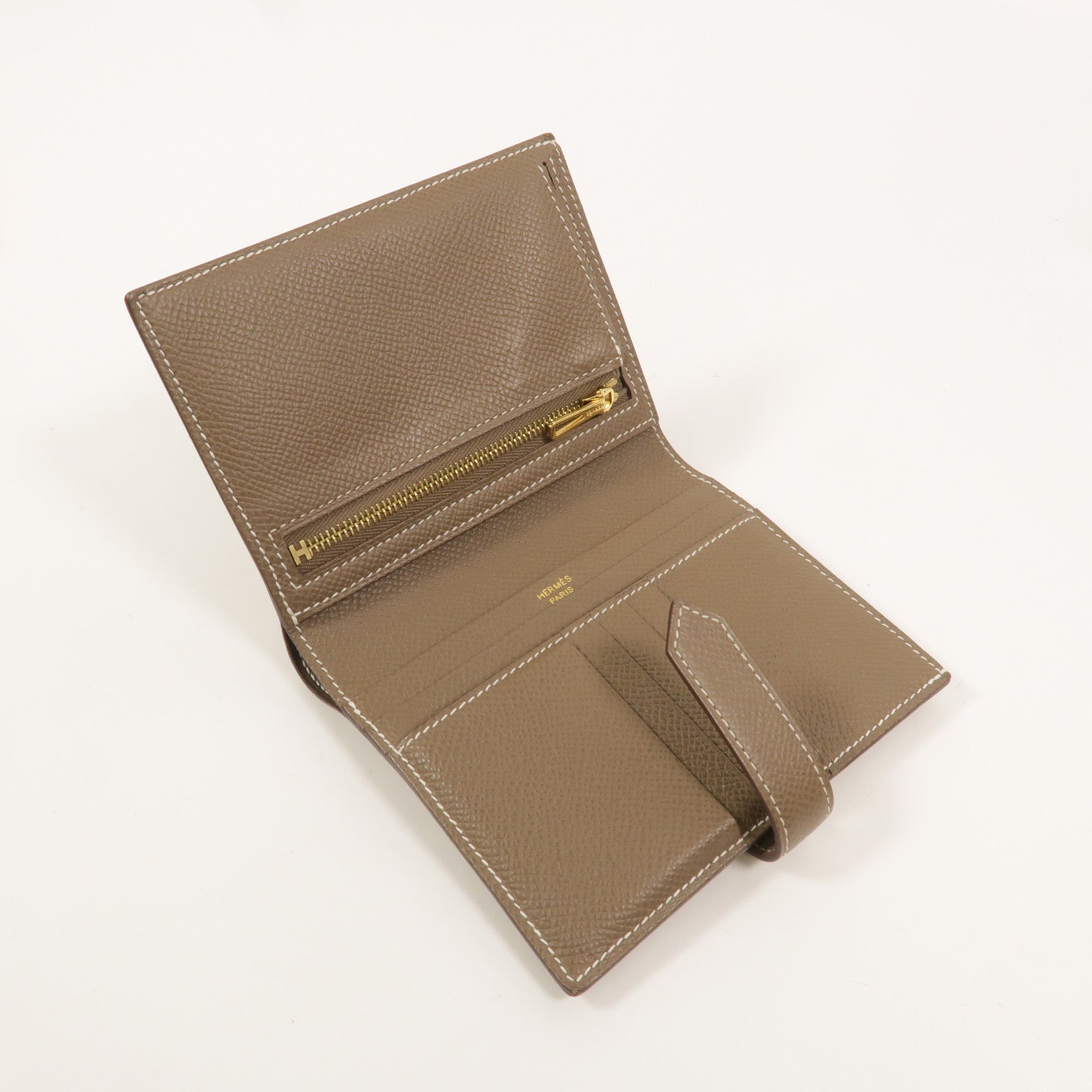 HERMES Epsom皮革Bearn Compact Wallet錢包Etoupe