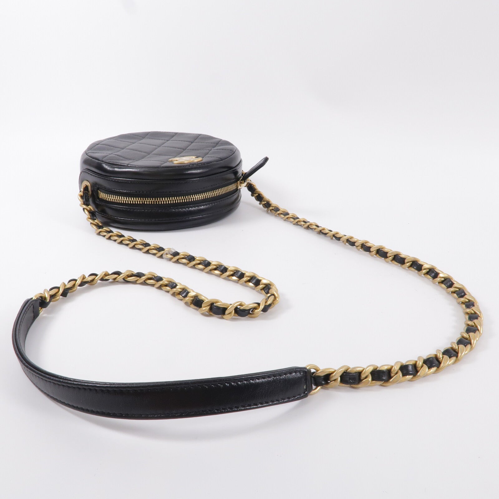 CHANEL 牛皮皮革Round Chain Shoulder Bag鏈帶肩背袋