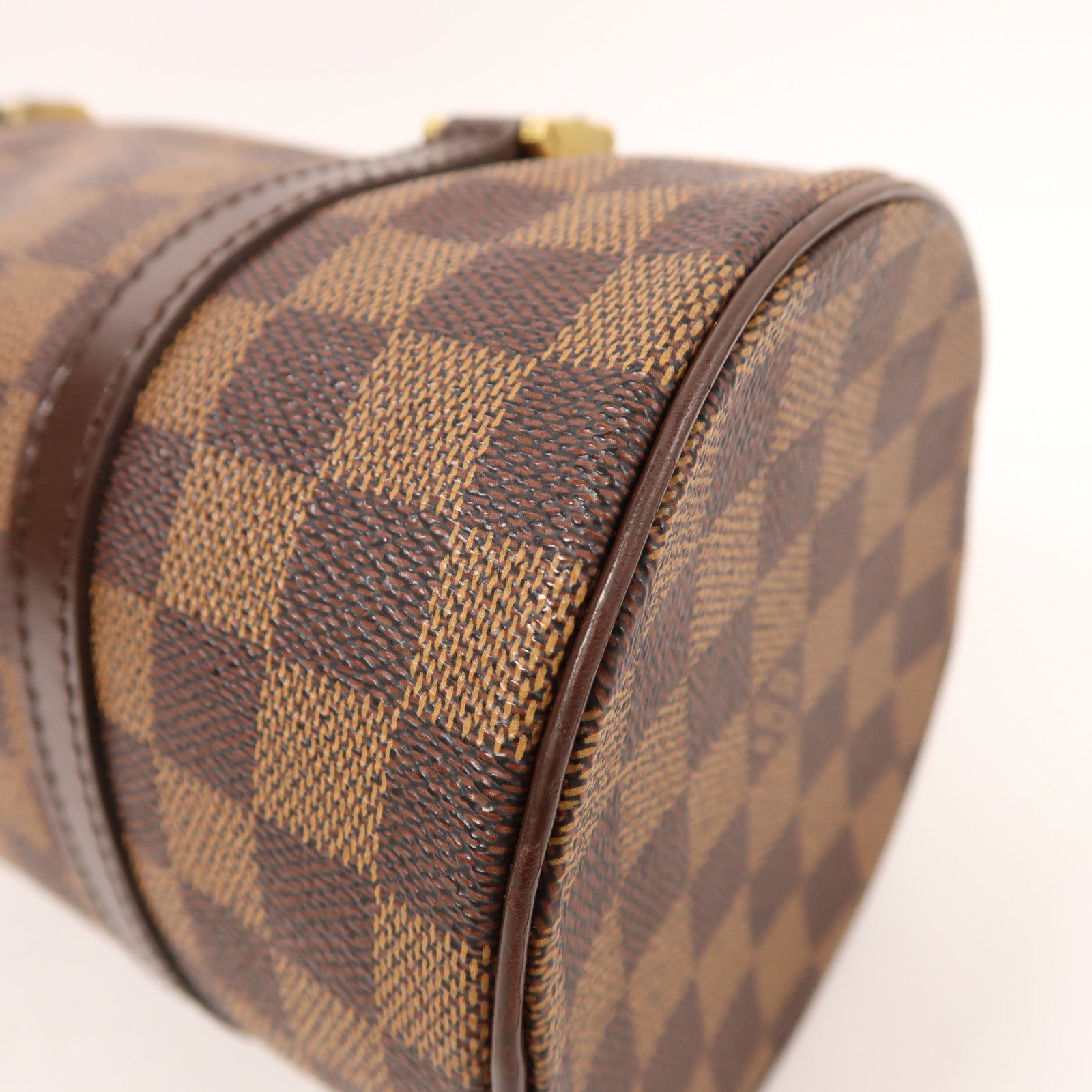 LOUIS VUITTON Damier Papillon PM金扣手挽袋棕色