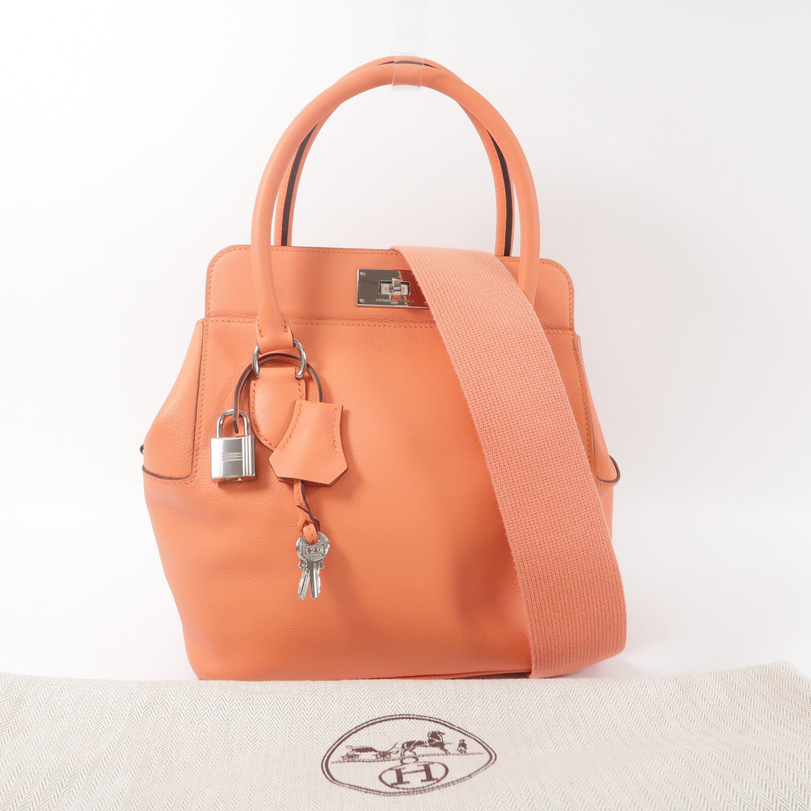 HERMES Evercolor皮革Toolbox 20手挽肩背兩用袋Crevette