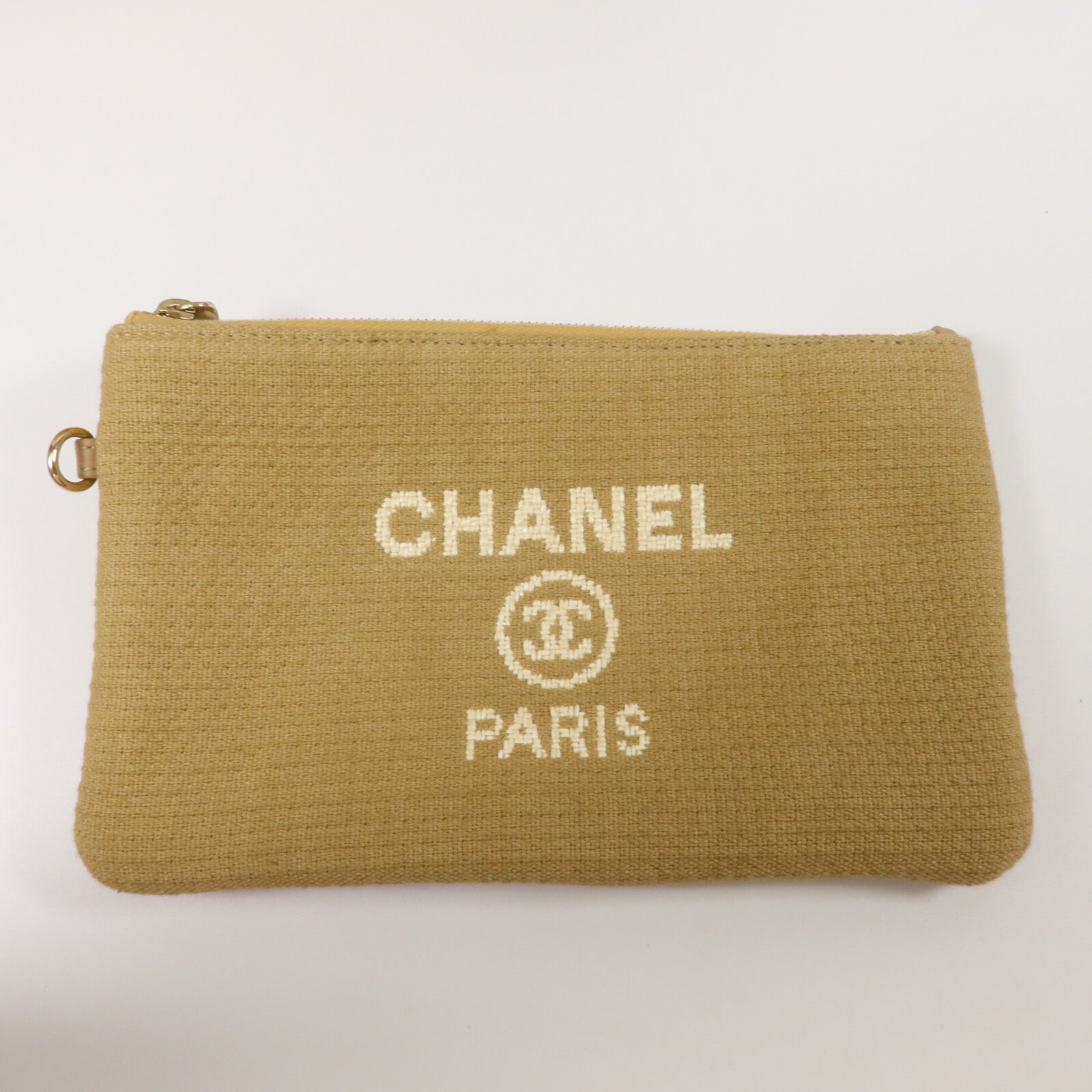CHANEL 帆布/皮革Deauville Medium鏈帶手挽肩背兩用袋