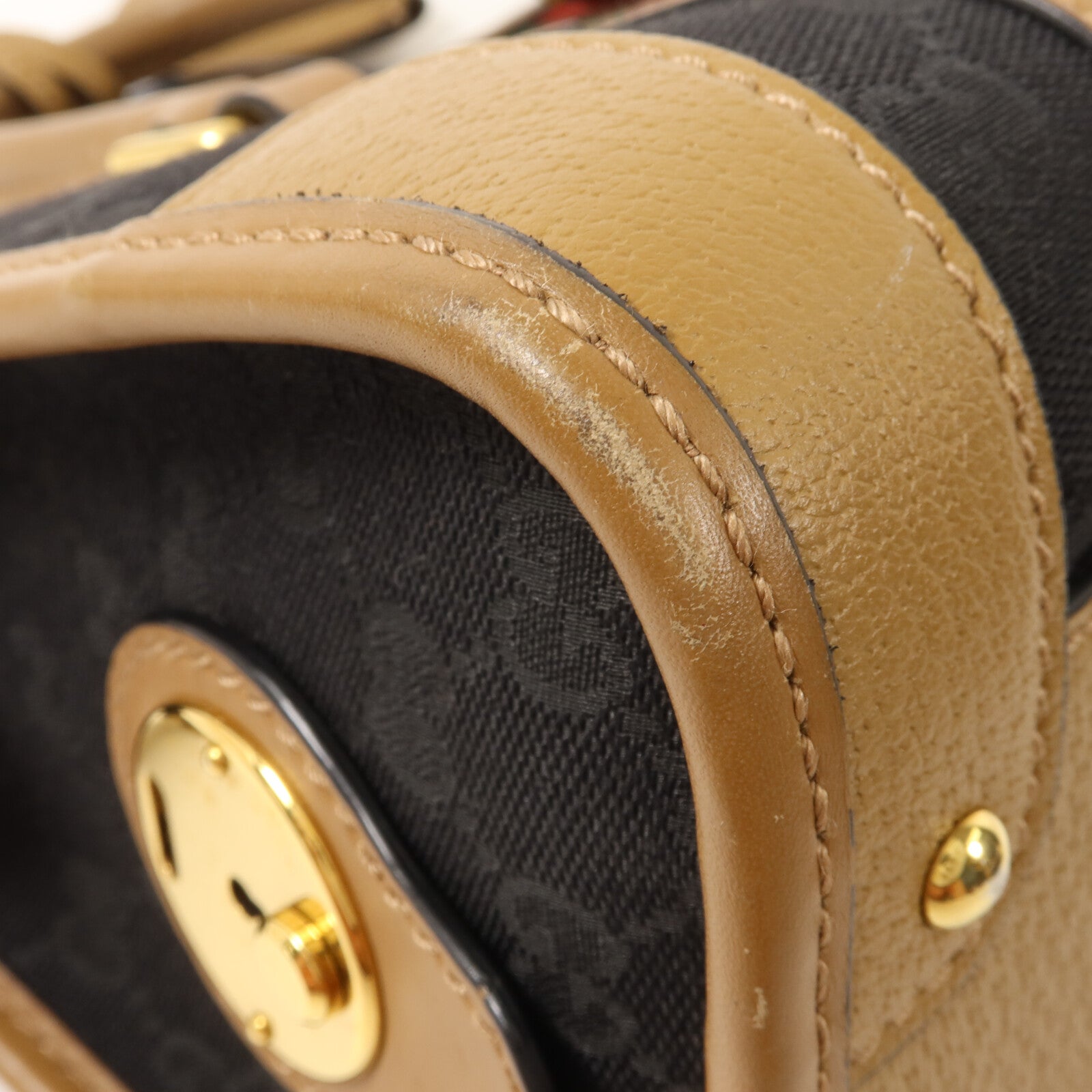 GUCCI 帆布/牛皮皮革Bauletto Medium Top手挽肩背兩用袋