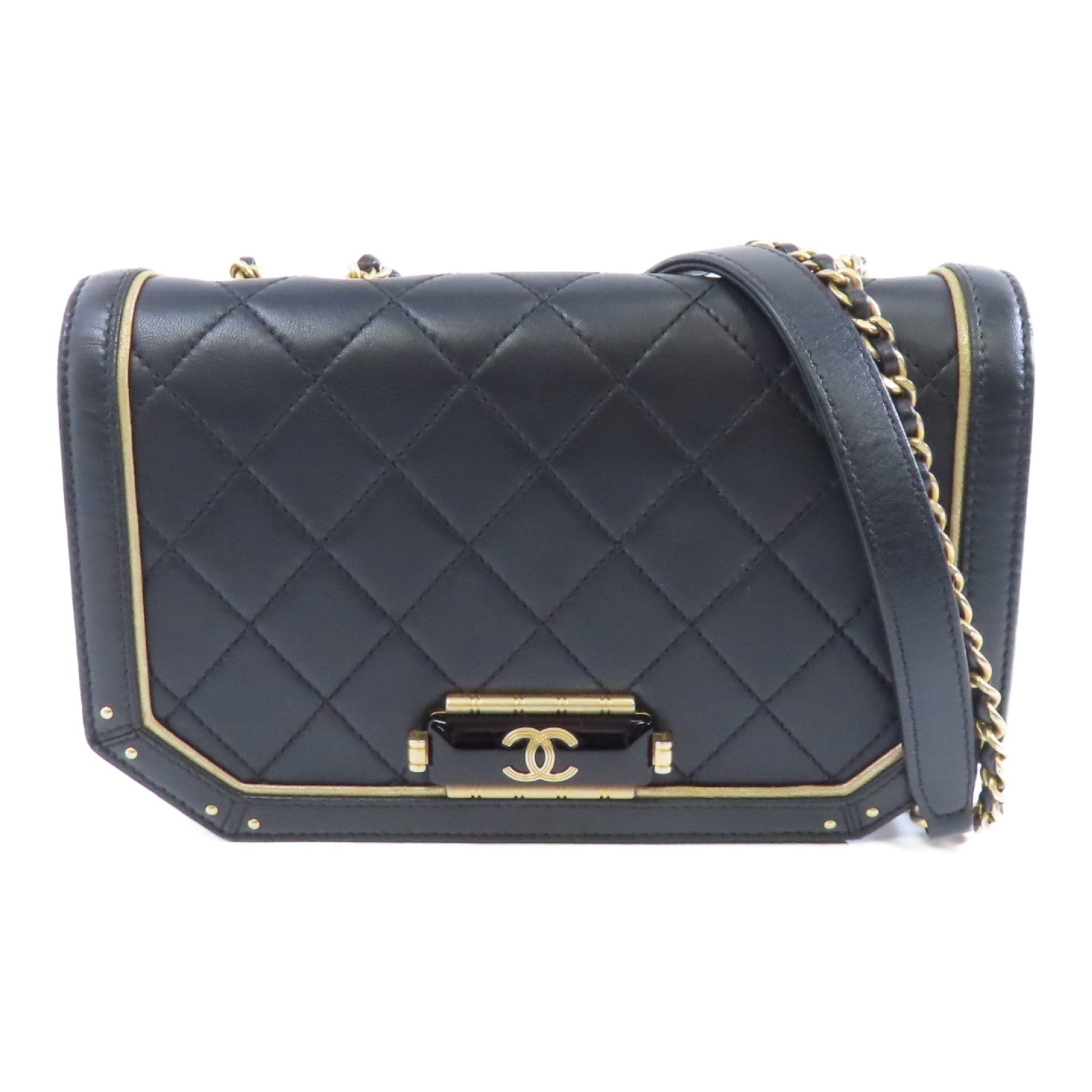 CHANEL 【激減優惠】菱格羊皮皮革Chain Shoulder Bag金扣鏈帶肩背袋黑色