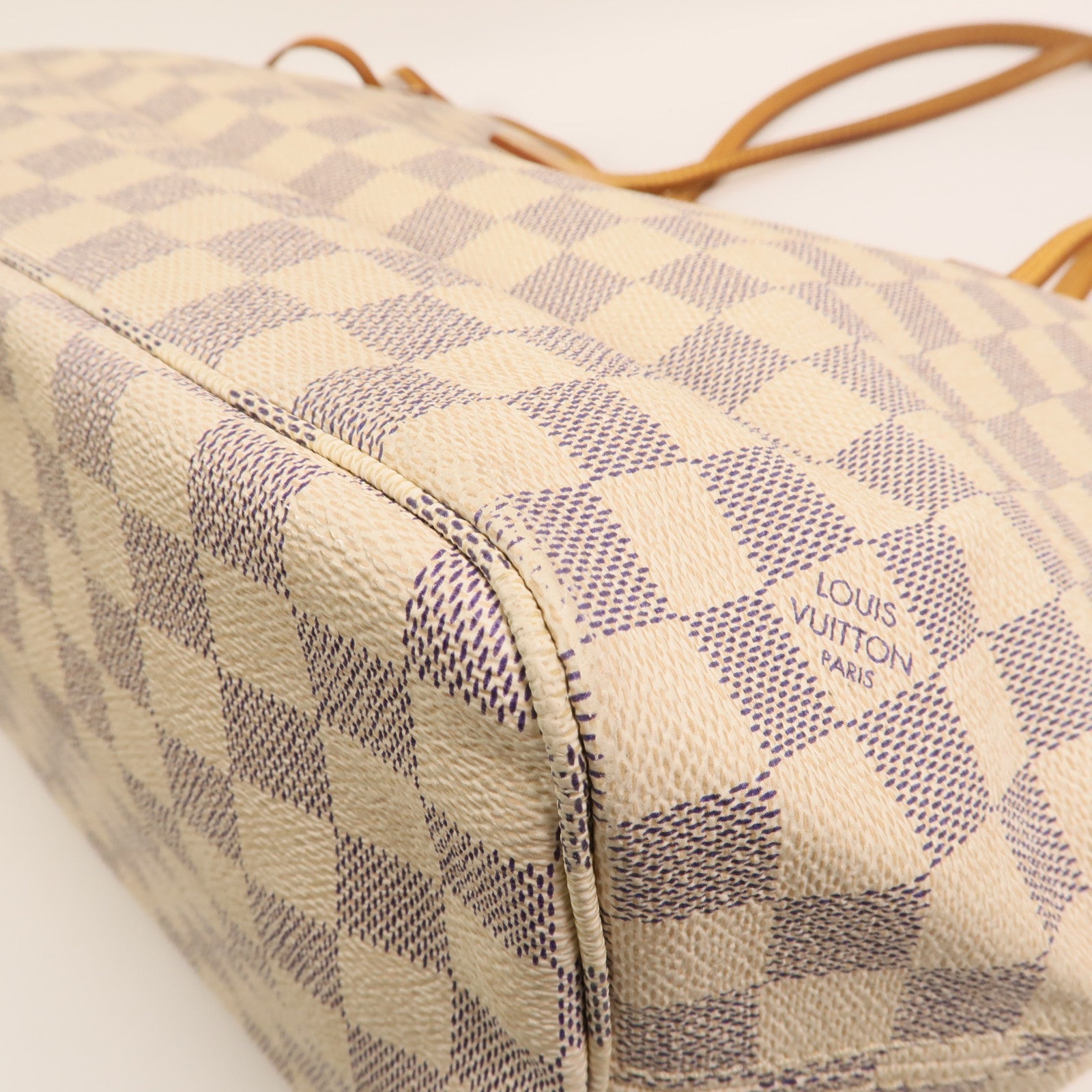 LOUIS VUITTON Damier Azur Neverfull MM金扣手挽袋