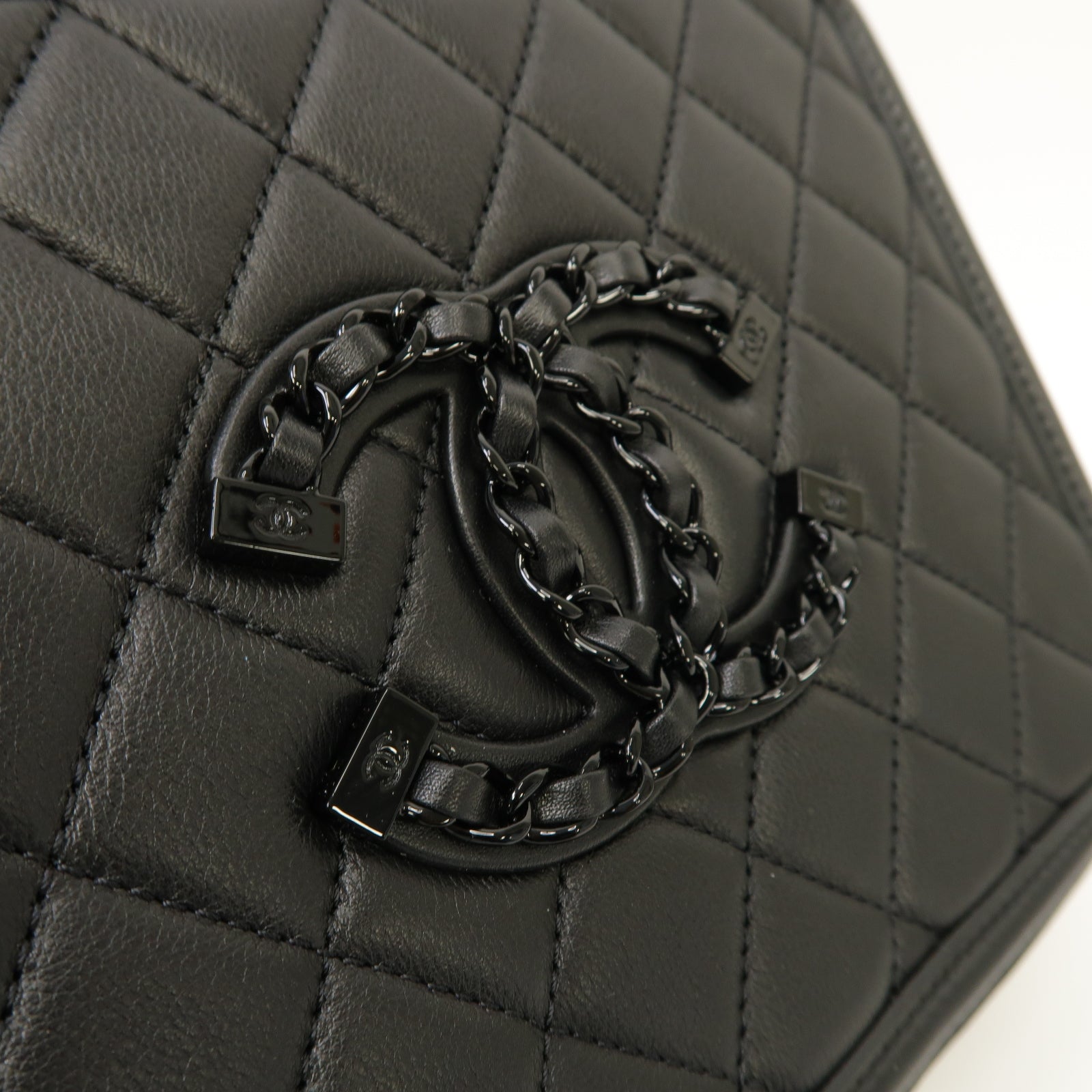 CHANEL 菱格羊皮皮革Vanity Case銀扣手挽肩背兩用袋黒色