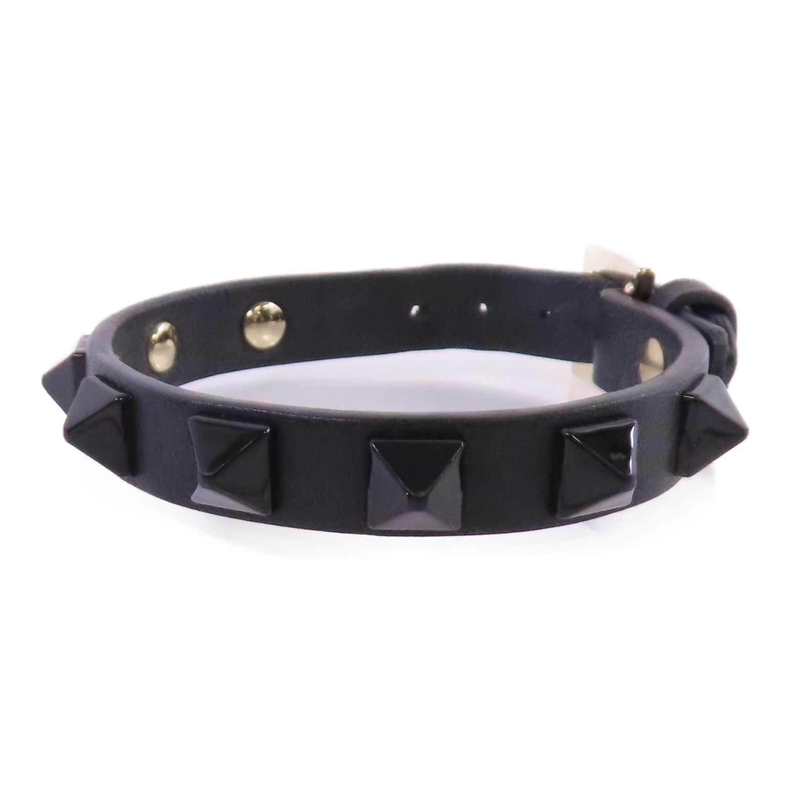 Valentino GHW Rockstud Leather Bracelet Metal Calfskin Black