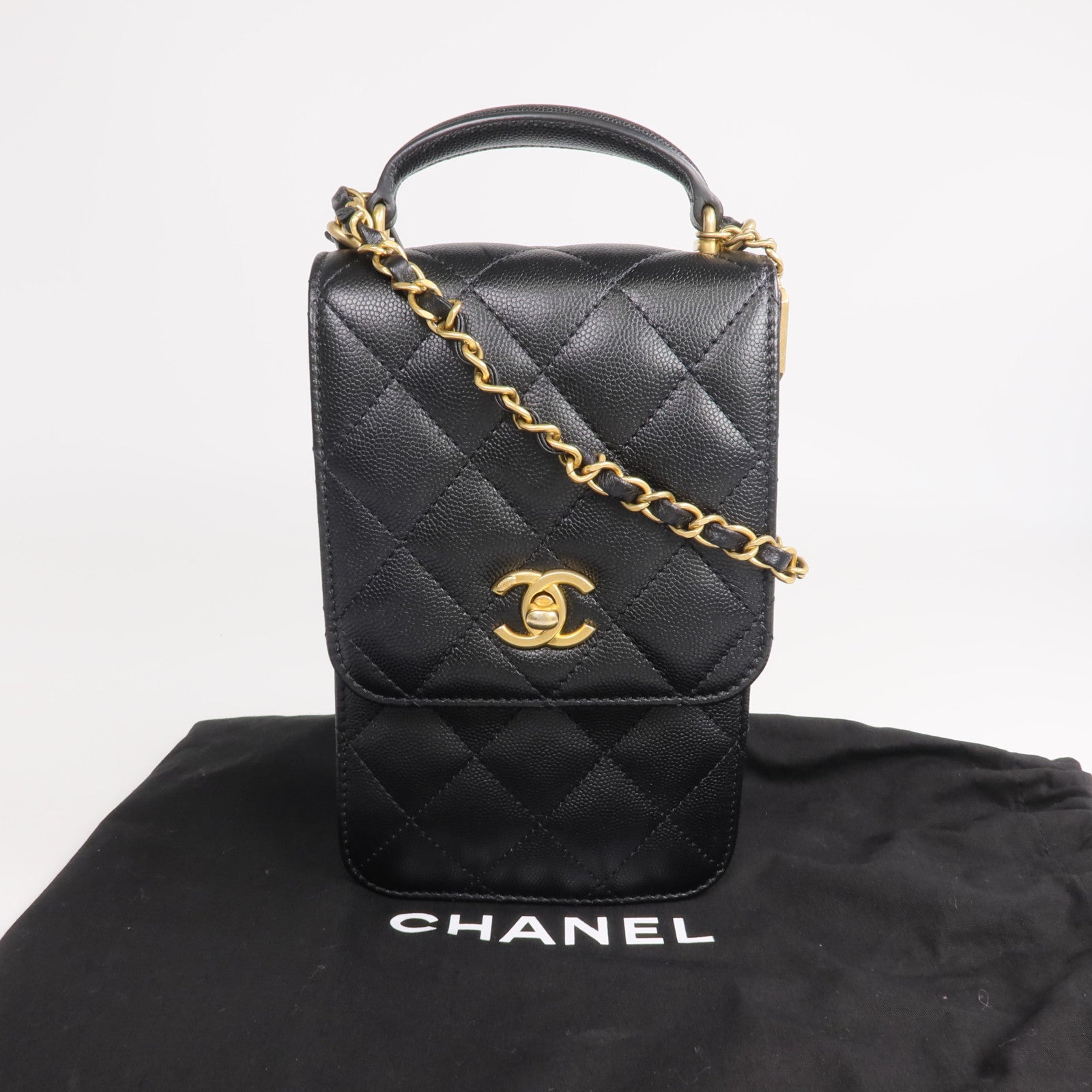 CHANEL 牛皮皮革Phone Holder金扣手挽肩背兩用袋