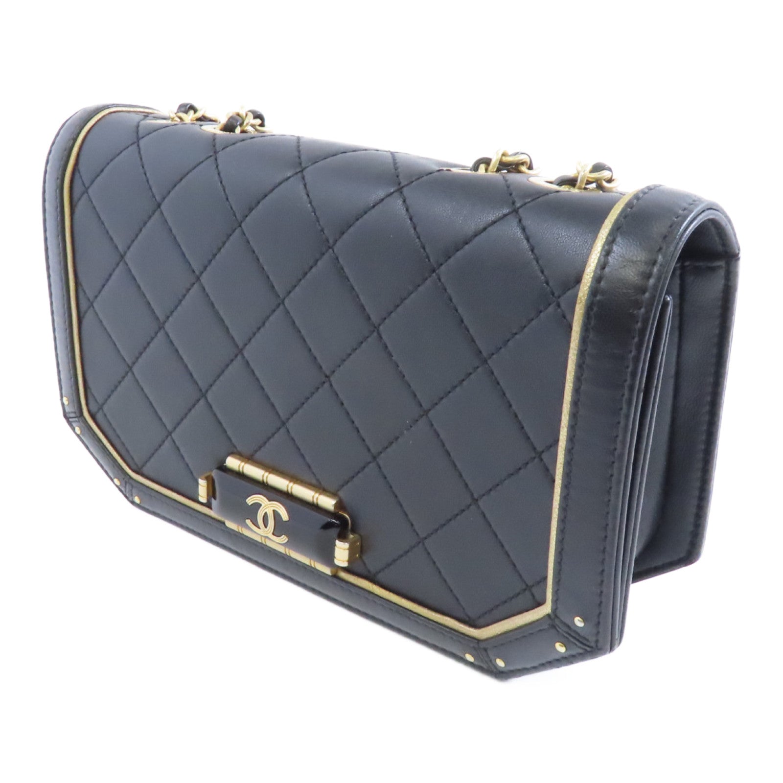 CHANEL 【激減優惠】菱格羊皮皮革Chain Shoulder Bag金扣鏈帶肩背袋黑色