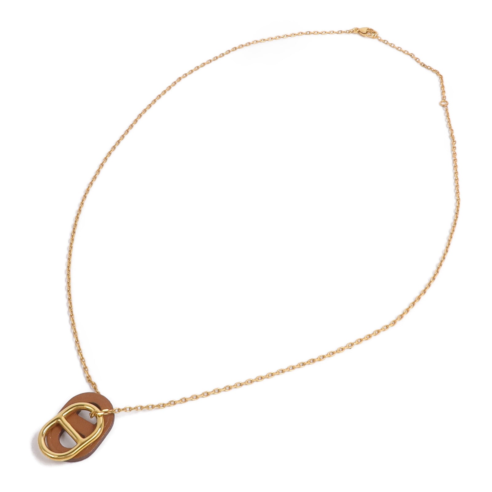 HERMES 金屬/Swift皮革O'Maillon Necklace項鍊Gold
