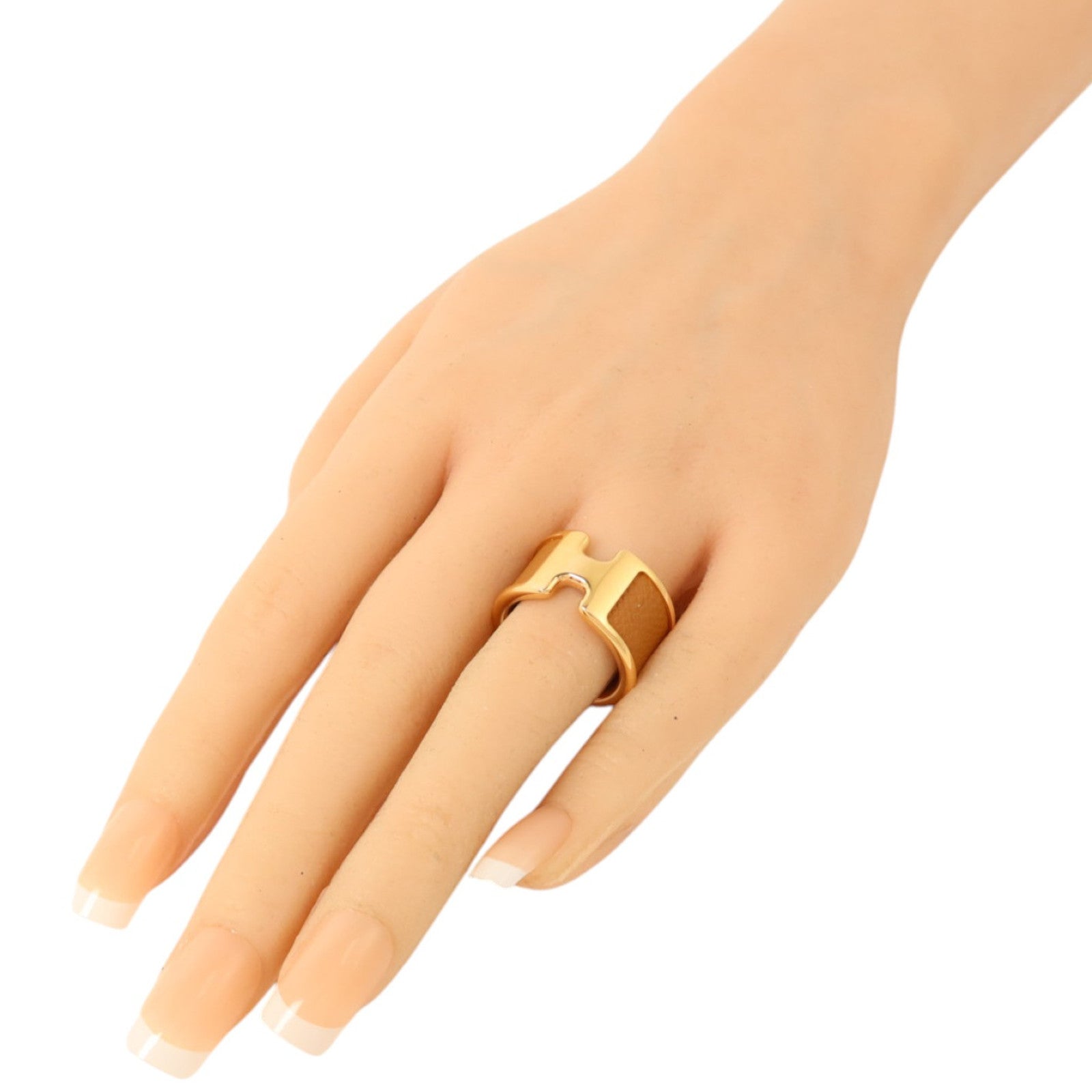 HERMES Madame皮革/金屬Olympe Ring Large戒指Hermes#M/US#6.5Gold