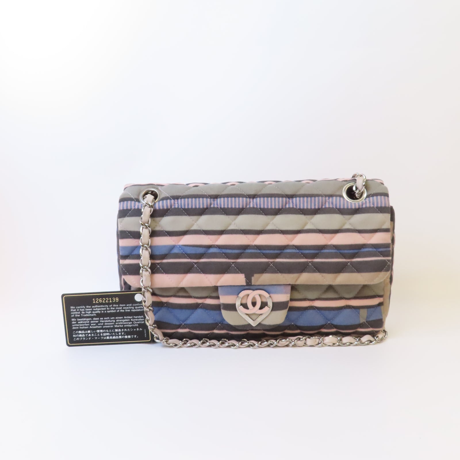 CHANEL 菱格布料Chain Shoulder銀扣鏈帶肩背袋彩色