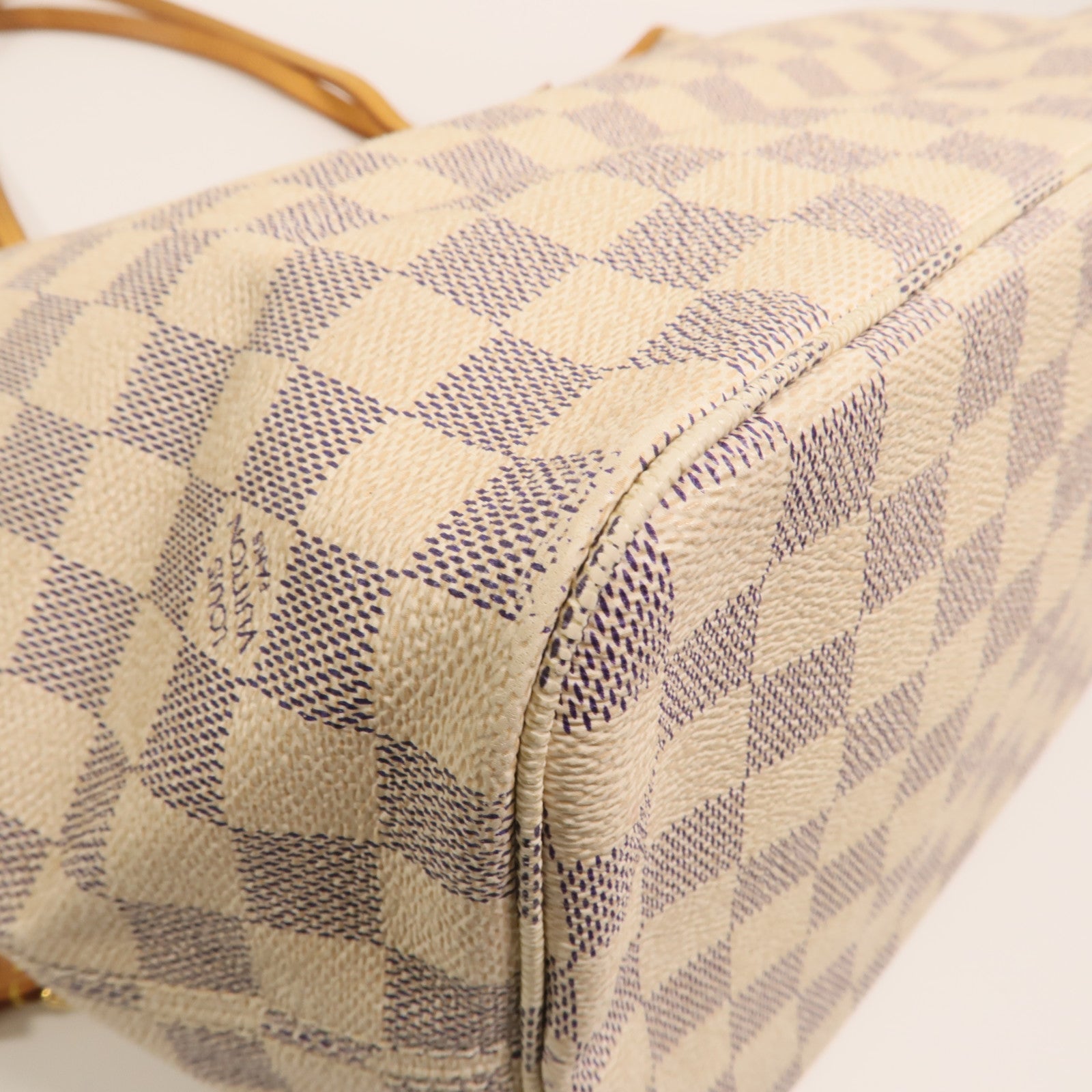 LOUIS VUITTON Damier Azur Neverfull MM金扣手挽袋