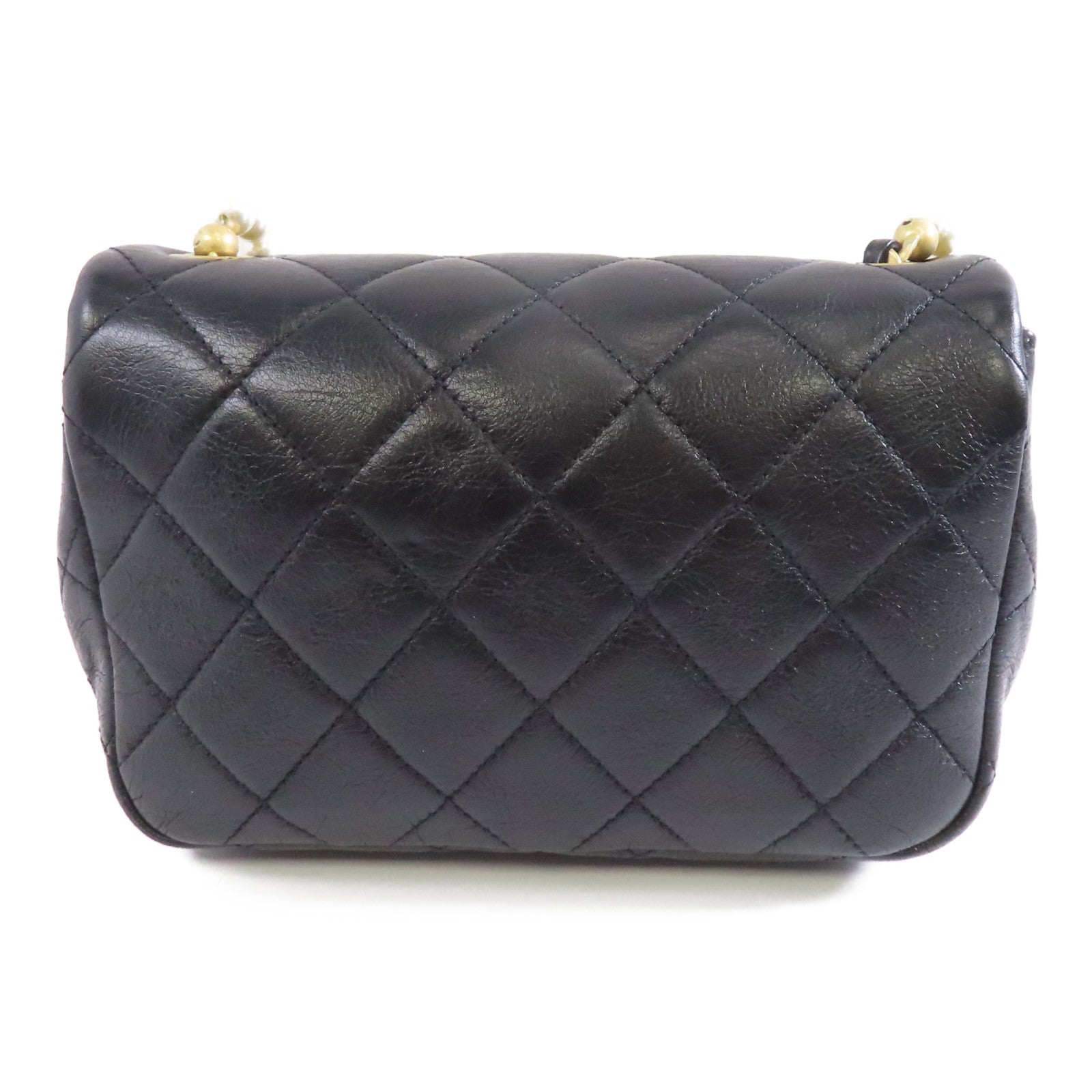 CHANEL 菱格羊皮皮革Chain Shoulder金扣鏈帶肩背袋黑色