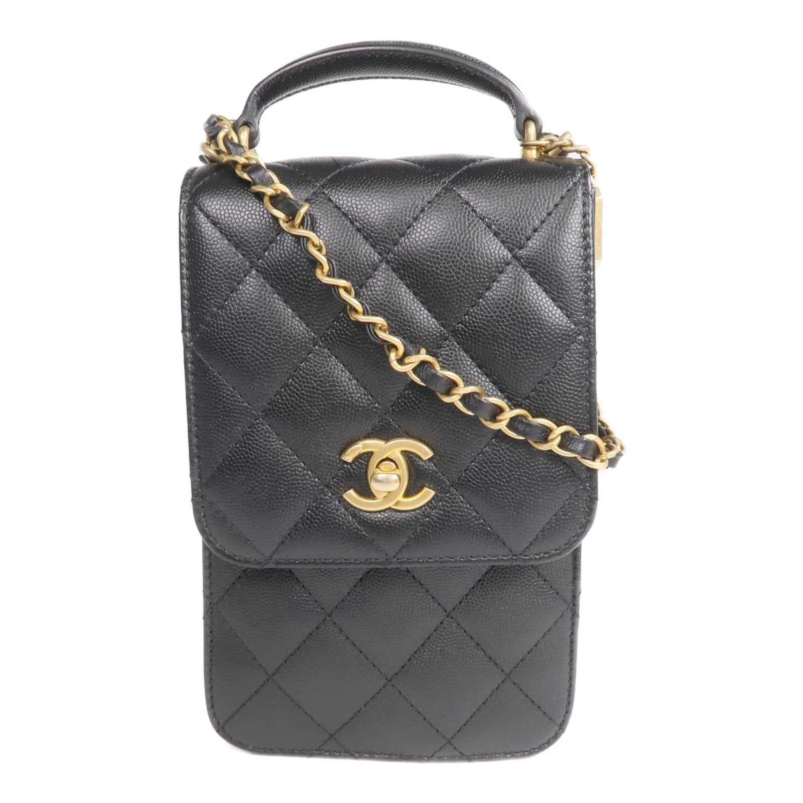 CHANEL 牛皮皮革Phone Holder金扣手挽肩背兩用袋