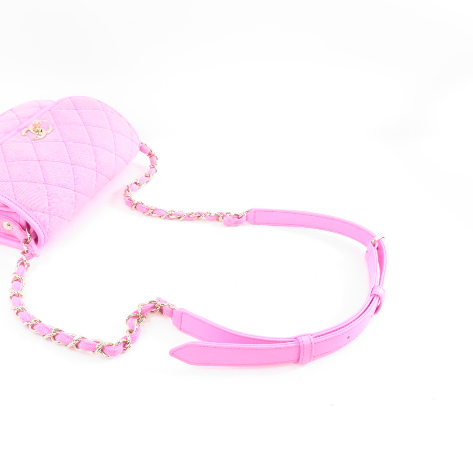 CHANEL 帆布Chain Shoulder Bag金扣鏈帶肩背袋粉紅色