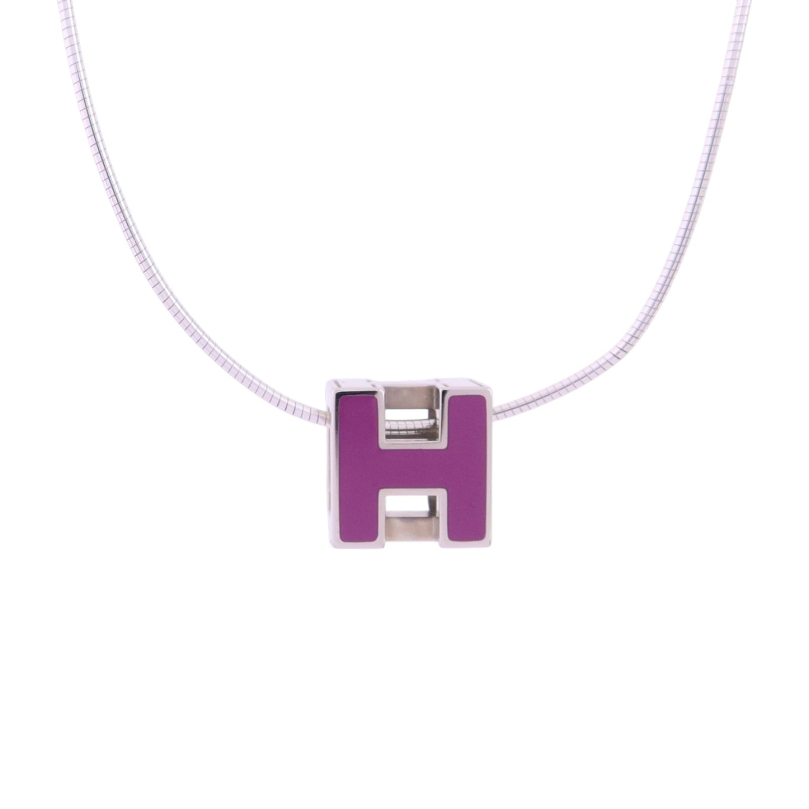 HERMES 金屬/琺瑯H Cube Necklace銀扣項鏈