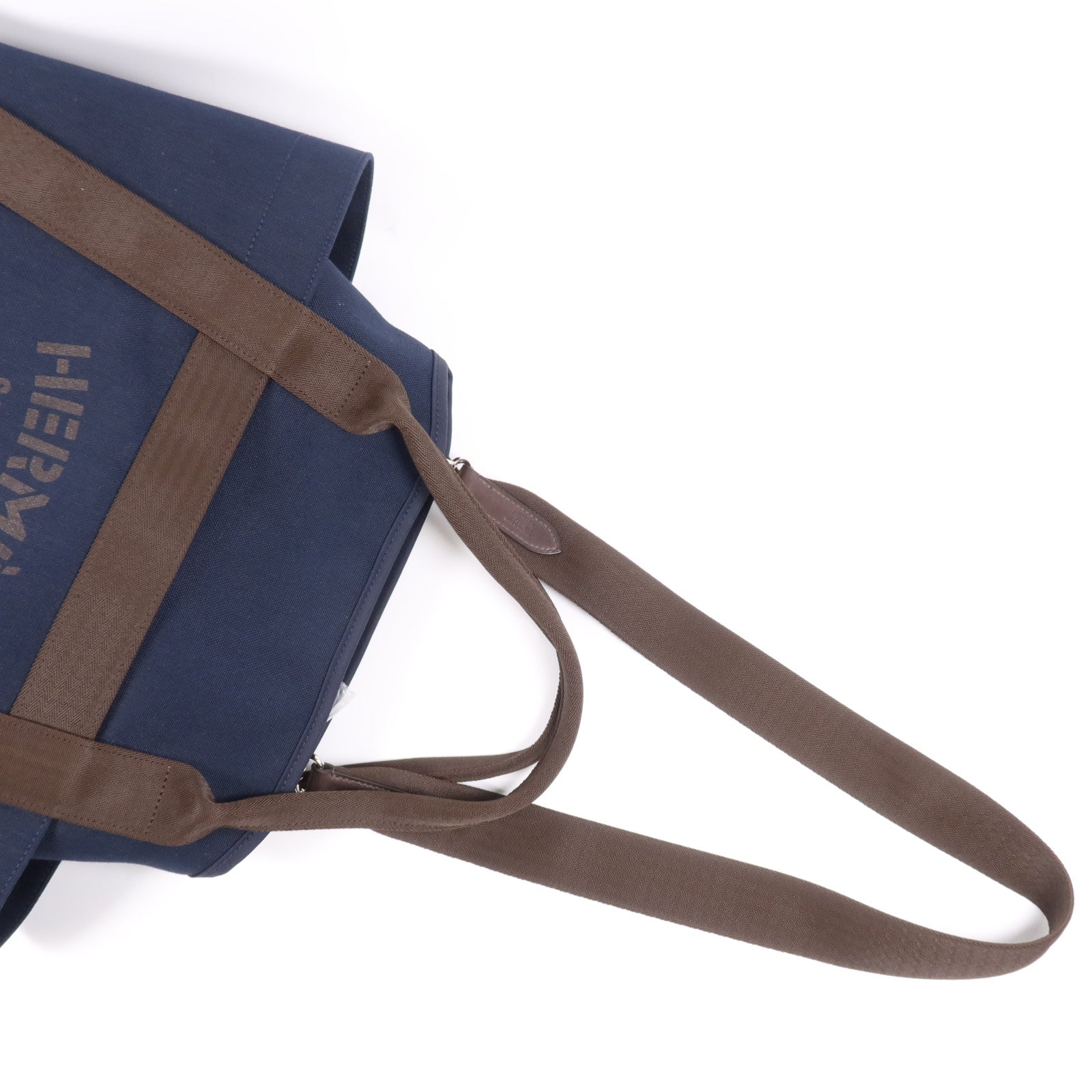 HERMES 帆布Sac De Pansage Groom銀扣手挽肩背兩用袋Bleu Indigo/Feu