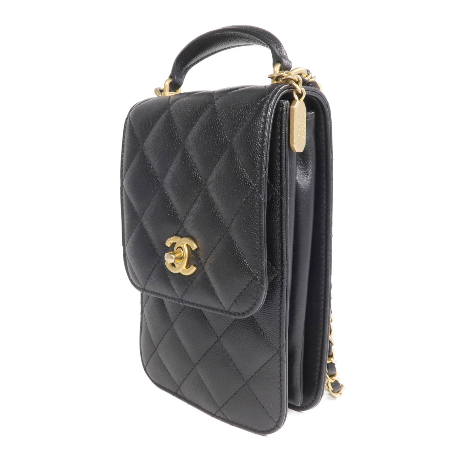 CHANEL 牛皮皮革Phone Holder金扣手挽肩背兩用袋