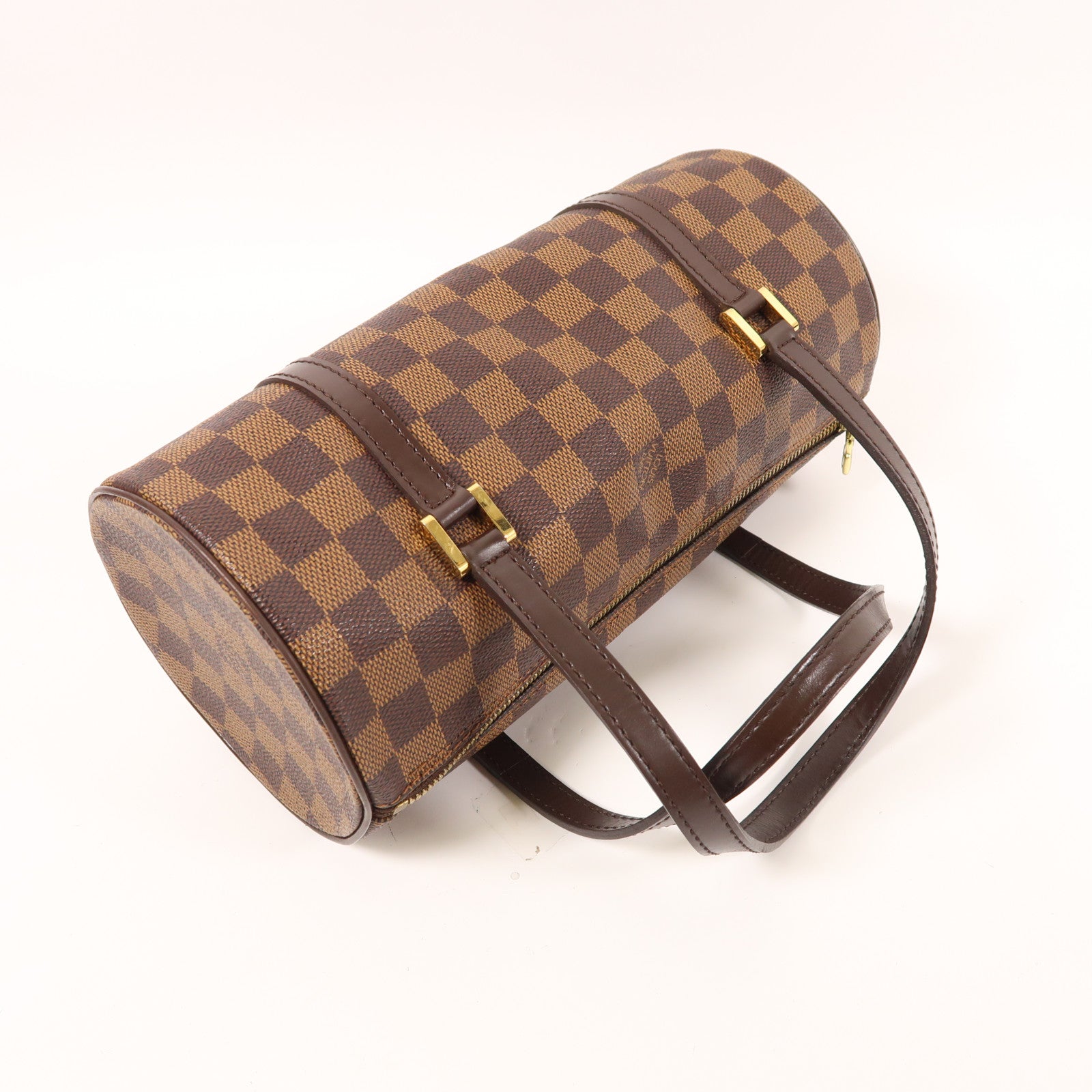 LOUIS VUITTON Damier Papillon PM金扣手挽袋棕色