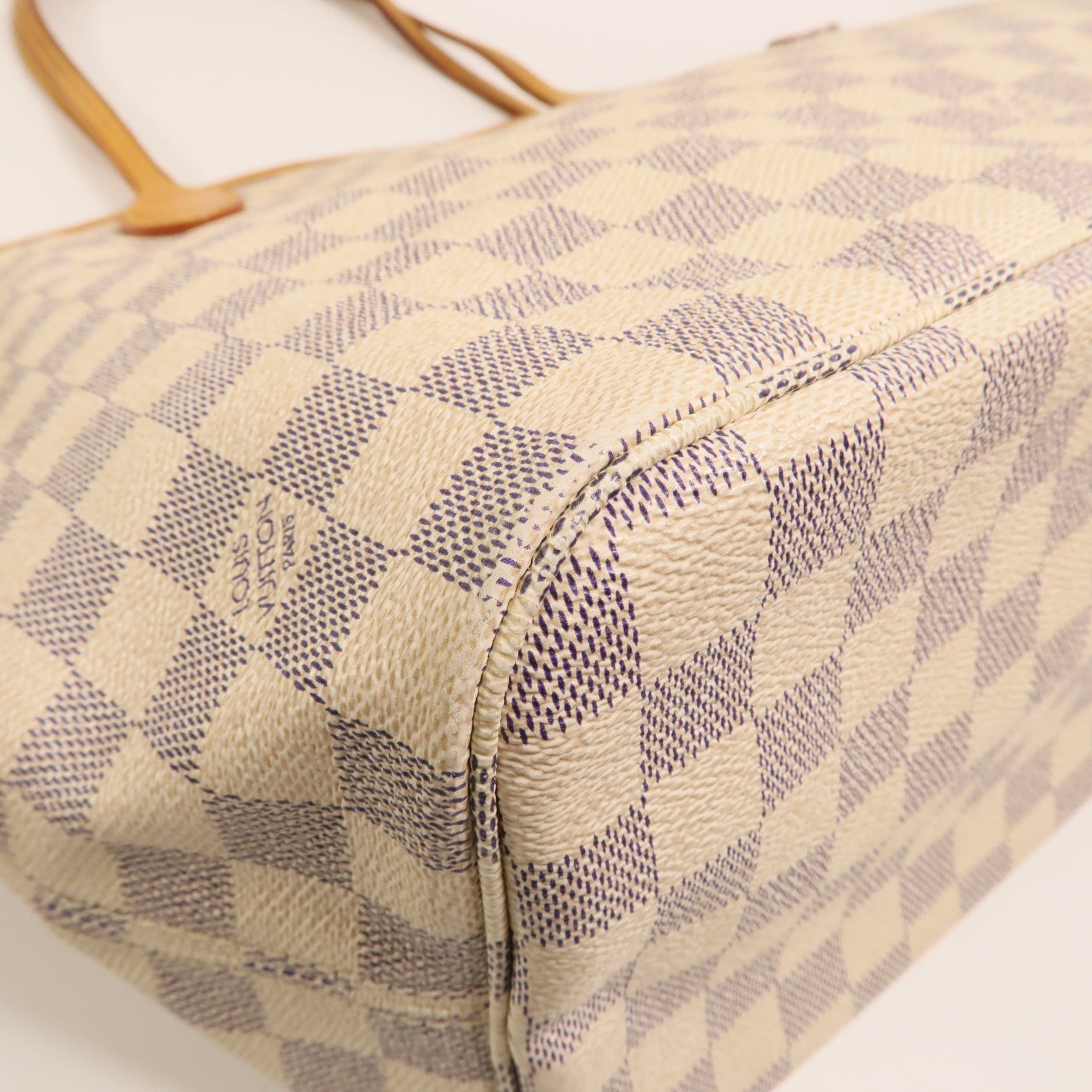 LOUIS VUITTON Damier Azur Neverfull MM金扣手挽袋
