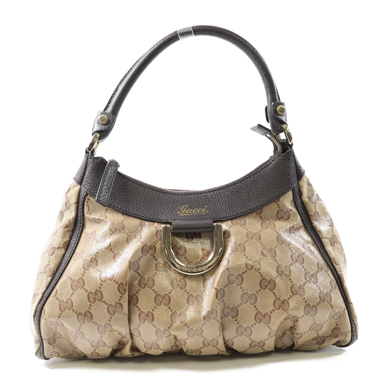 GUCCI 塗層帆布GG Shoulder銀扣肩背袋啡色