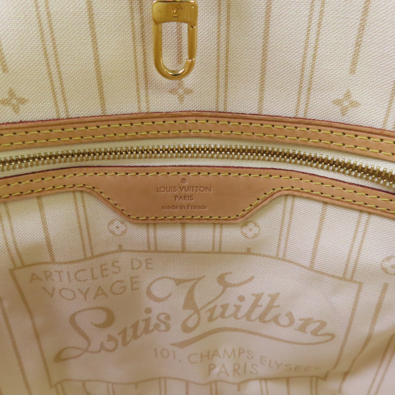 LOUIS VUITTON 【激減優惠】Damier Azur Neverfull MM Tote Bag金扣肩背袋米白色