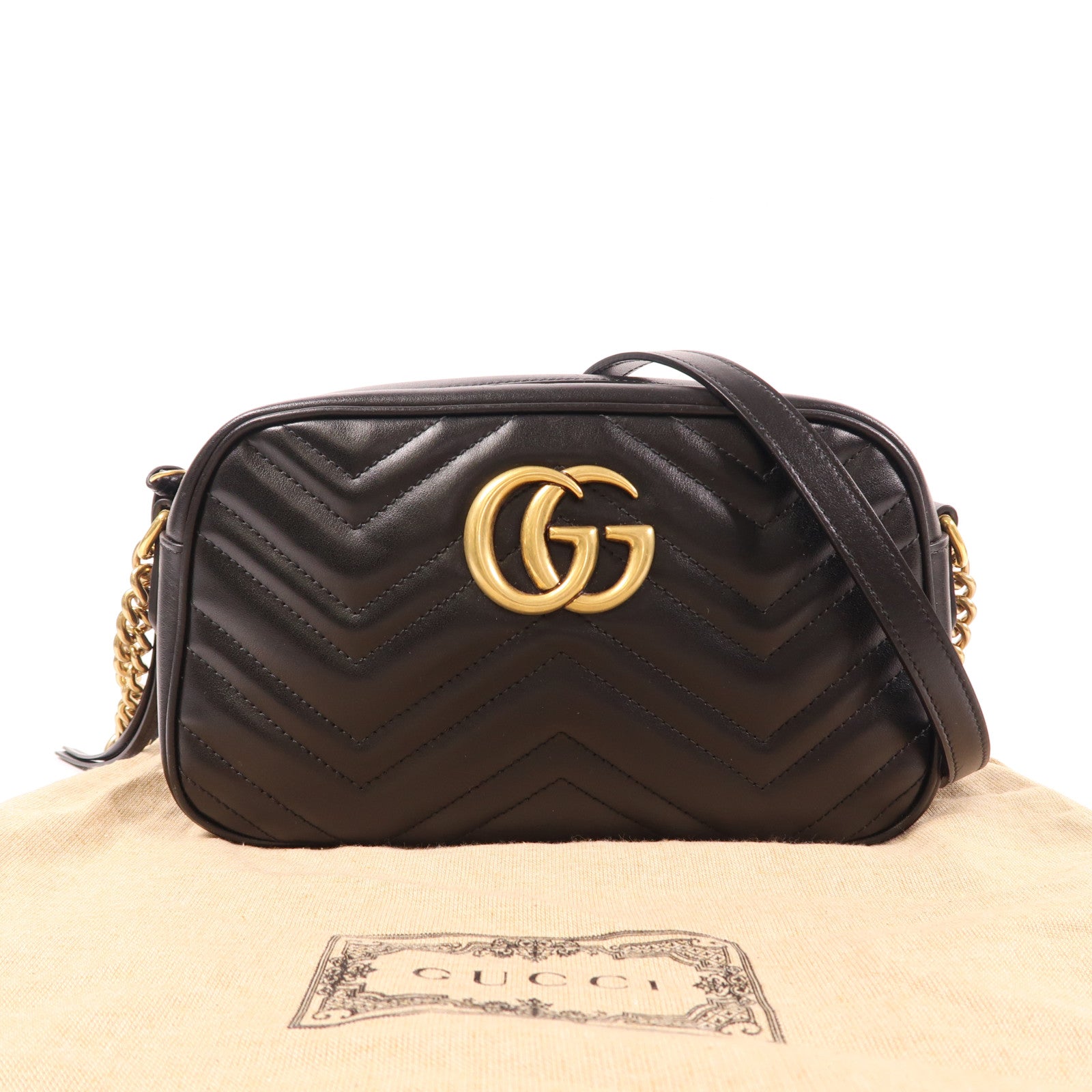GUCCI 牛皮皮革GG Marmont金扣肩背袋