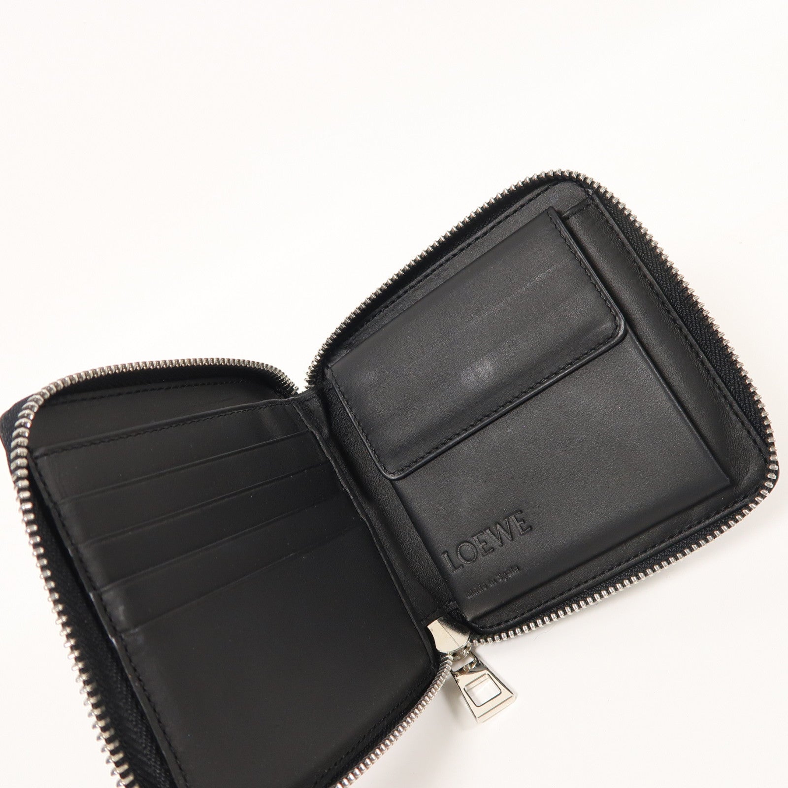 LOEWE 牛皮皮革Zipper Wallet銀扣錢包黑色