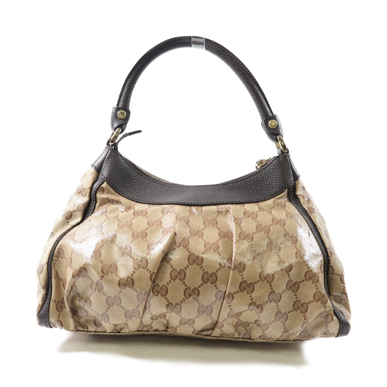 GUCCI 塗層帆布GG Shoulder銀扣肩背袋啡色